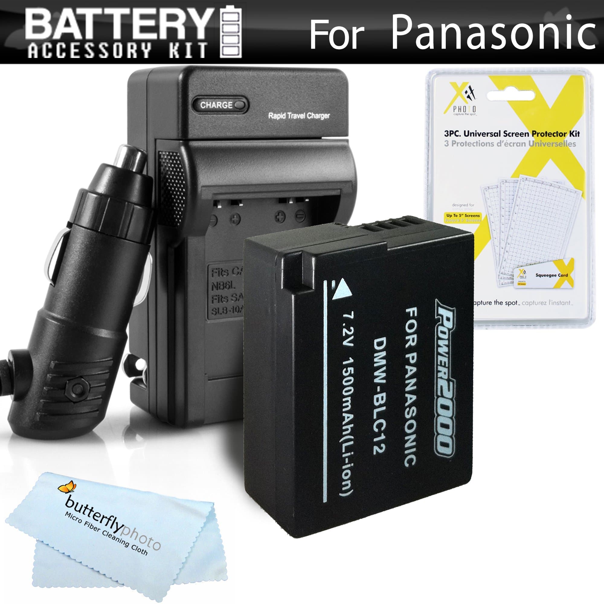 Battery And Charger Kit For Panasonic Lumix DMC-FZ1000 DMC-FZ200 DMC-G5 DMC-G6, DMC-GH2, DMC-FZ300K, DMC-GX8, DMC-G7 Digital Camera Includes Replacement DMW-BLC12, DMW-BLC12E, DMW-BLC12PP Battery (FULLY DECODED!) + Charger + More
