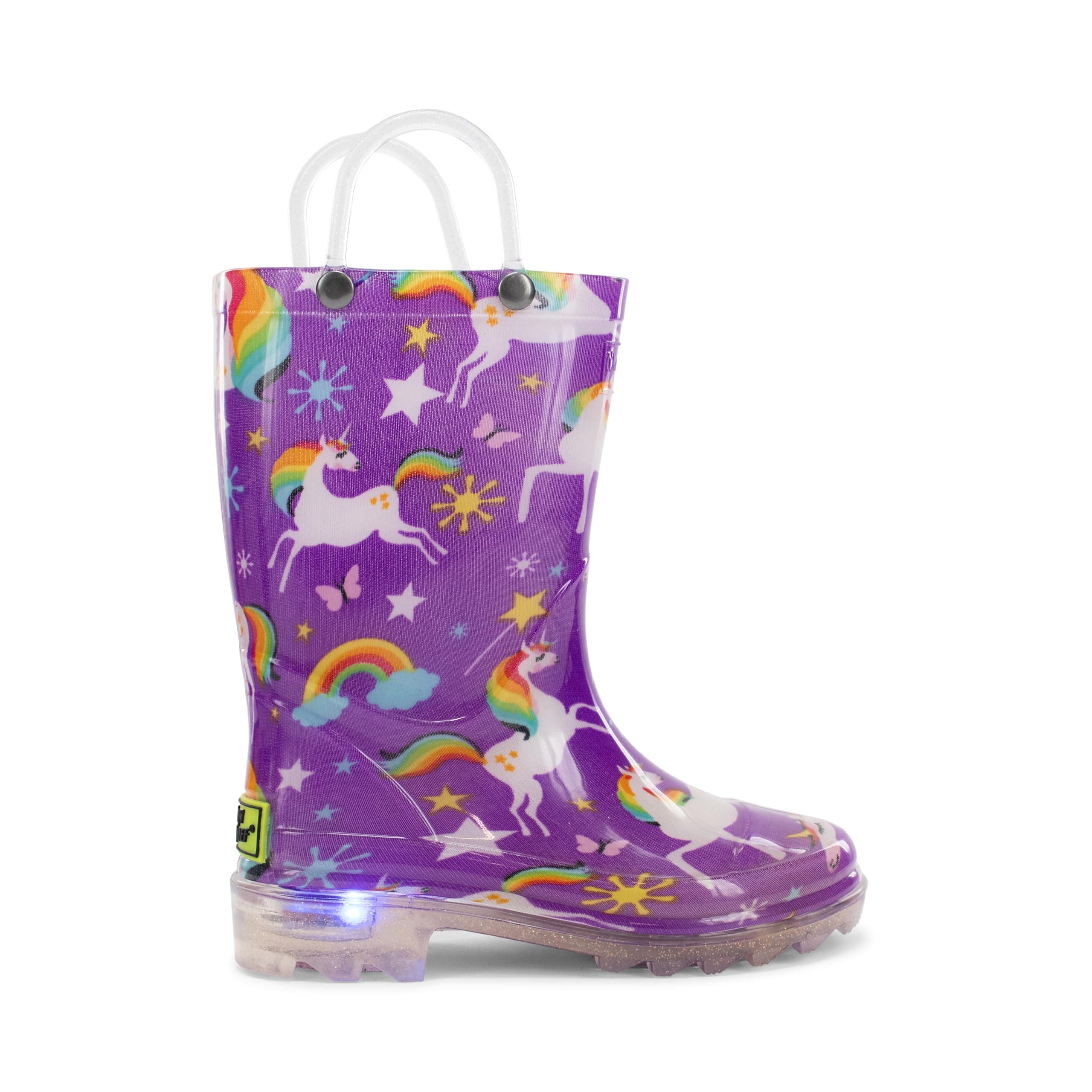 Kids Waterproof Light Up Rain Boots With Handles for Easy On and Off for Boys and Girls