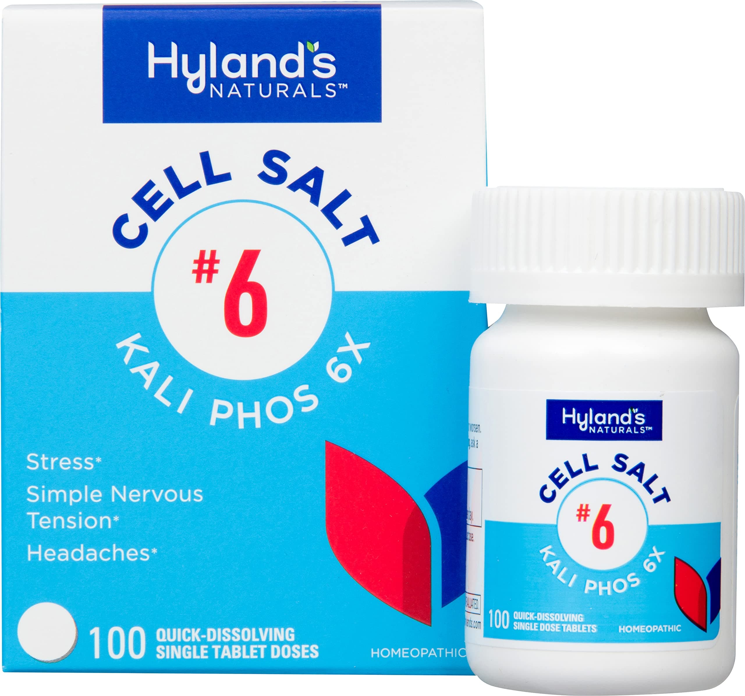 Hyland's No. 6 Cell Salt Kali Phos 6X Tablets, Relief of Headaches, and Simple Nervous Tension, Quick Dissolving Tablets, 100 Count