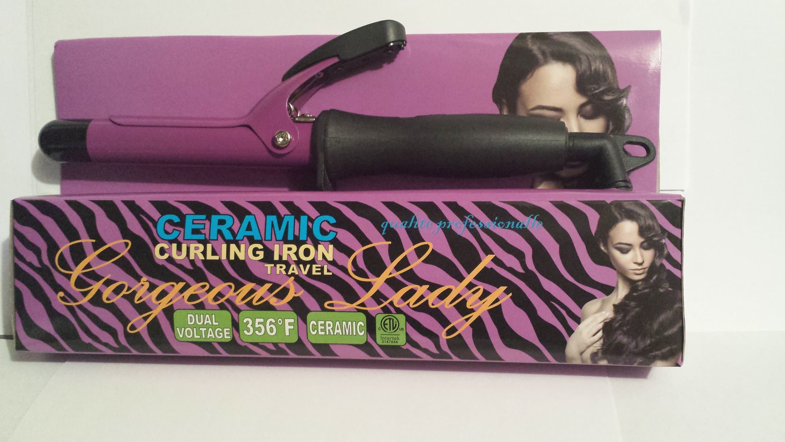 Gorgeous Lady Ceramic Curling Iron Travel gives instant smooth long lasting curls and waves, Teflon coating for easy cleaning, Dual voltage ideal for worldwide travel 110-120vAC 60Hz 20W Tourmaline and Ceramic infused barrel for ultimate shine finish. Colors may vary.
