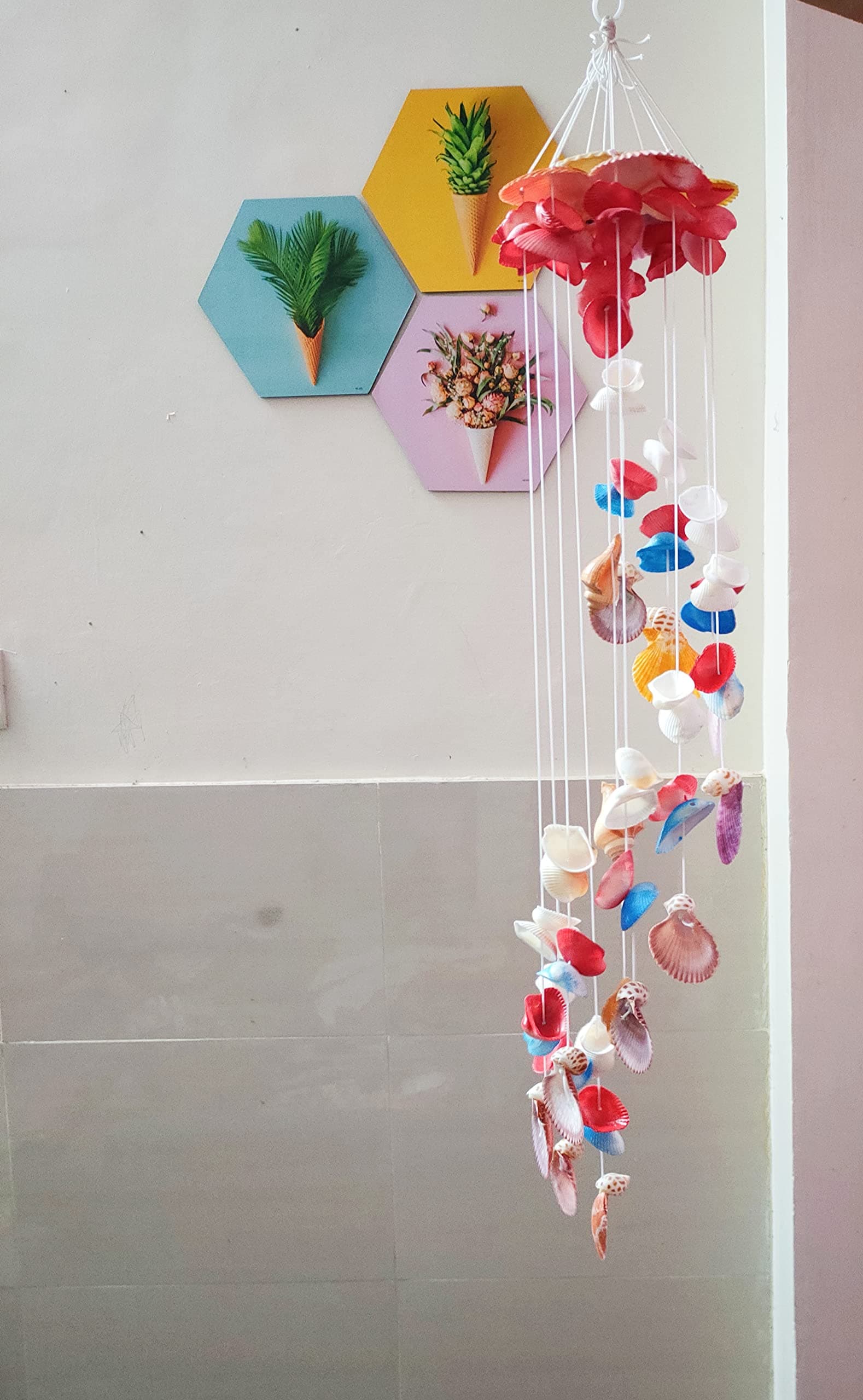 Shellkrafts Decorative Artificial Sea Shell Good Luck Wind Chime|Home Decor|Garden Decor|Balcony decor40|inch LED Chime (Multicolor)