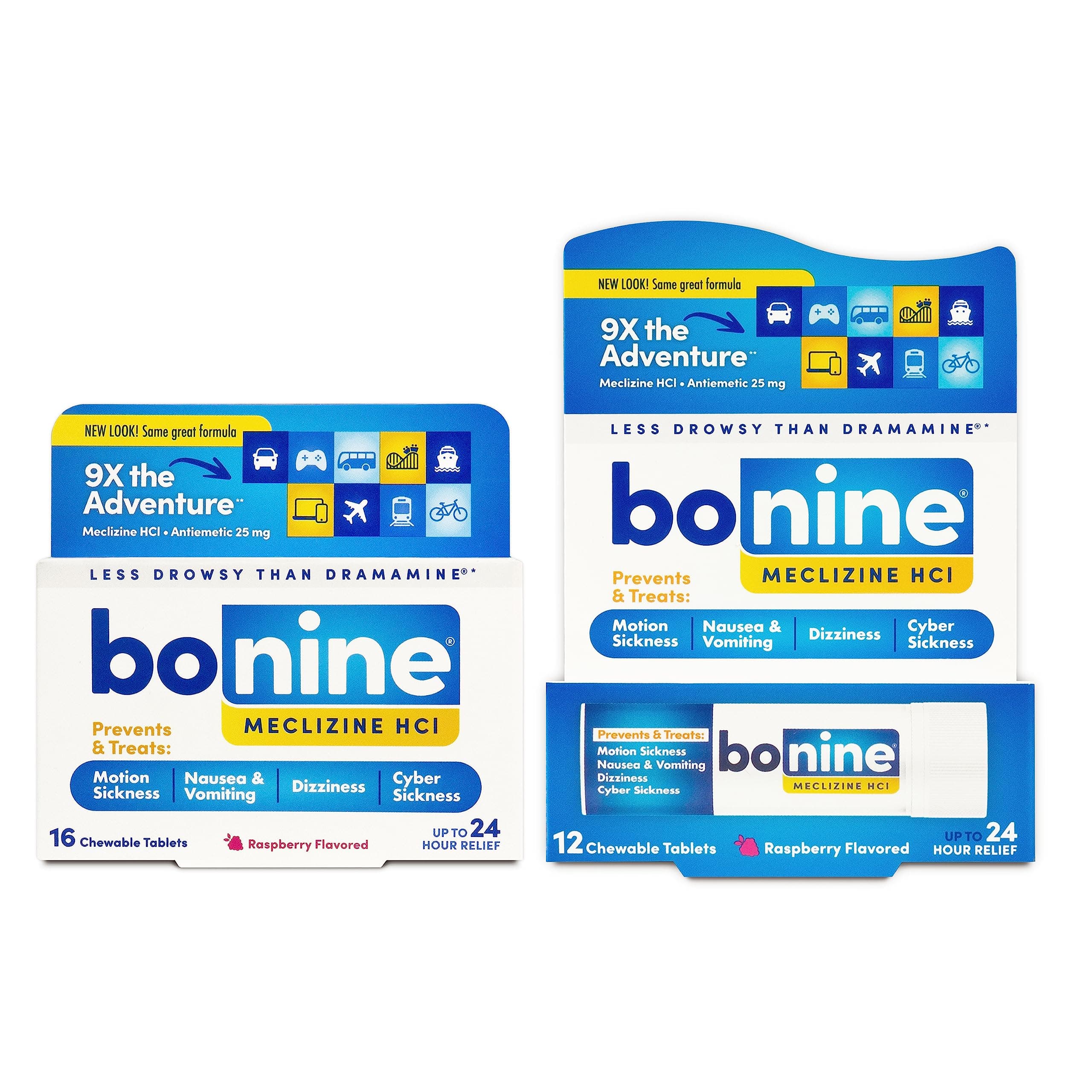 Bonine Non-Drowsy Motion Sickness Relief - Chewable Tablets with Meclizine HCL 25mg - Non Drowsy Medicine for Nausea or Motion Sickness - Cruise Essentials - Raspberry Flavor, 28 Chewable Tablets