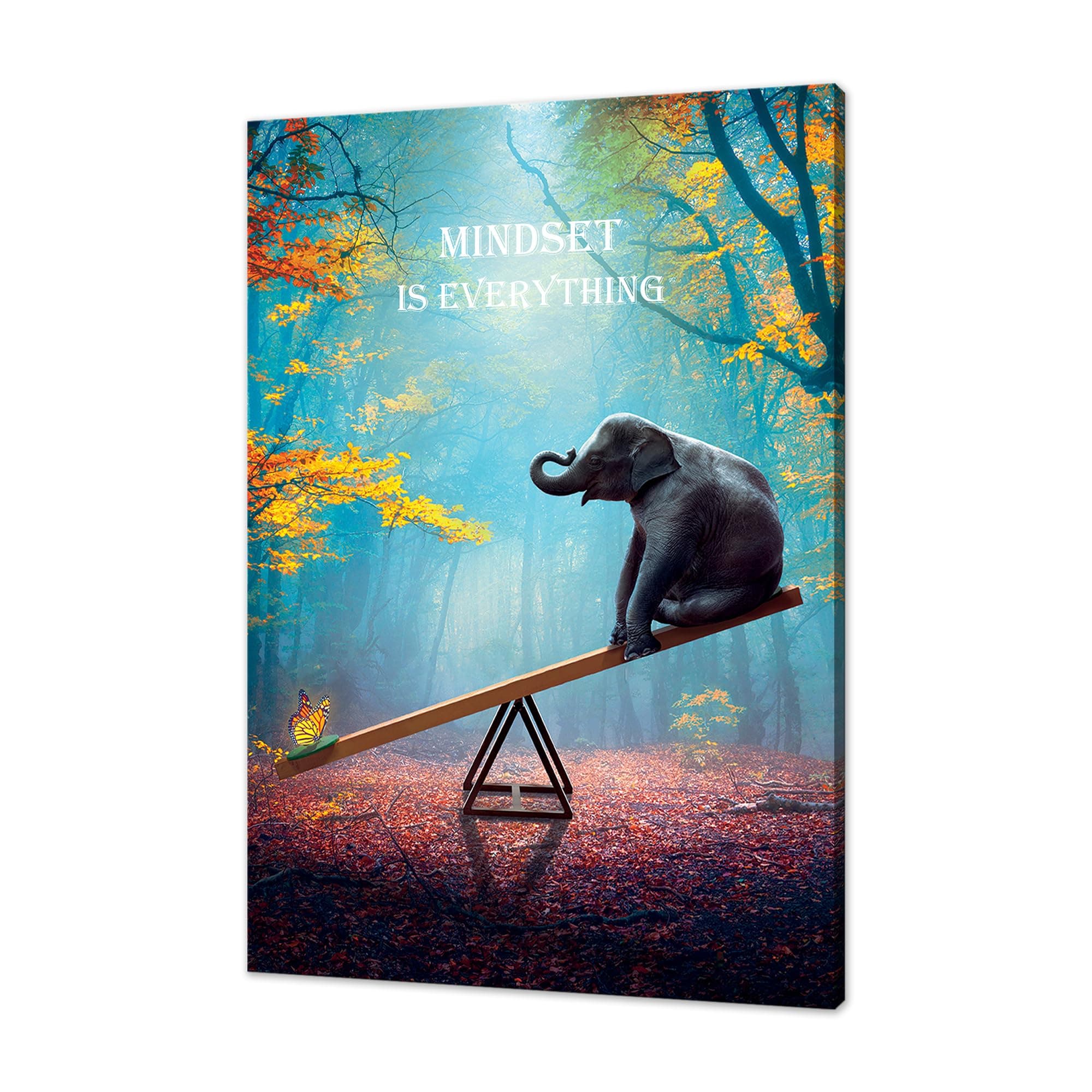 SKASNFAI Elephant Wall Art Mindset Motivation Office Wall Canvas Animals Poster Framed Artwork for Living room Ready to Hang (12x16 inch)