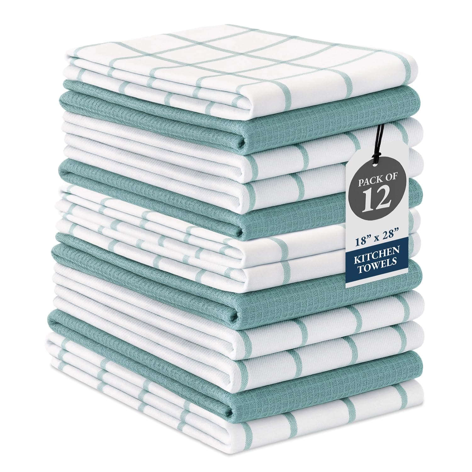 Kitchen Towels and Dishcloths Set - Pack of 12 Cotton Dish Cloths, 18 x 28 , Soft Hand Towels for Kitchen, Absorbent Tea Towels, Premium Kitchen Dish Towels, Quick Drying Cleaning Towels - Aqua Towels