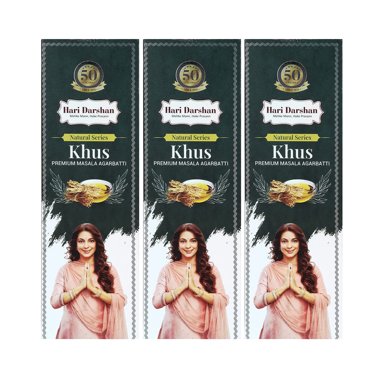 Hari Darshan Khus Premium Masala Agarbatti - Pack of 3-60g Each | Long Lasting Fragrance for Daily Pooja, Havan, Meditation and Yoga (Pack of 3, Approx 40 Sticks Each)