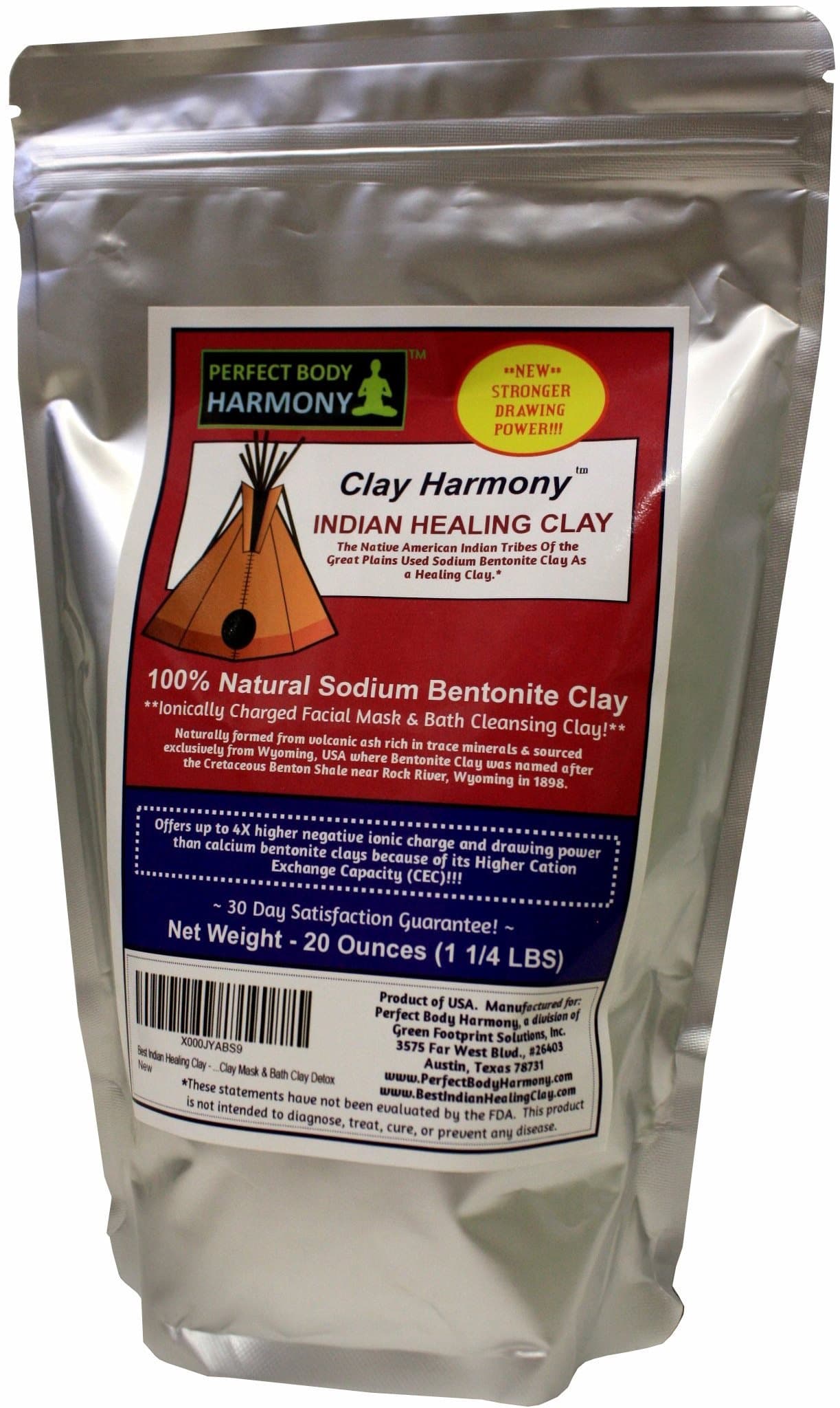 CLAY HARMONY 20 OZ Best Indian Healing Clay Sodium Bentonite (Stronger than Calcium Bentonite!) Use For Facial Masks, Bath, Foot Baths, Wraps, & Poultices! Aztec Tribes Used Clay As Secret Detox!