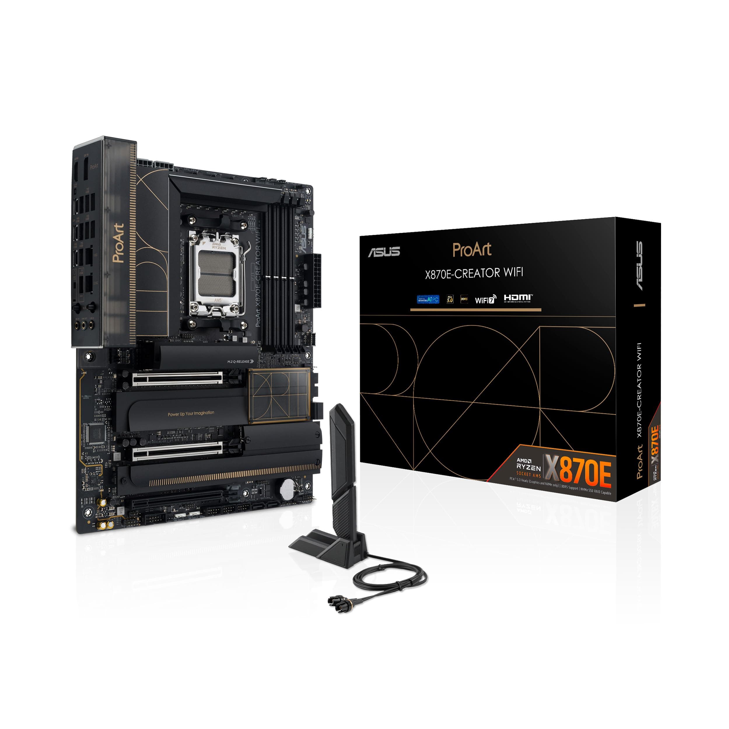 ASUS ProArt X870E-CREATOR WiFi AMD AM5 X870E ATX Motherboard PCIe® 5.0 x16 Slots with Full Support for Next-gen GPUs, 16+2+2 Power Stages, DDR5, Dual USB4®, 10 Gb & 2.5 Gb LAN, WiFi 7, Four M.2 Slots