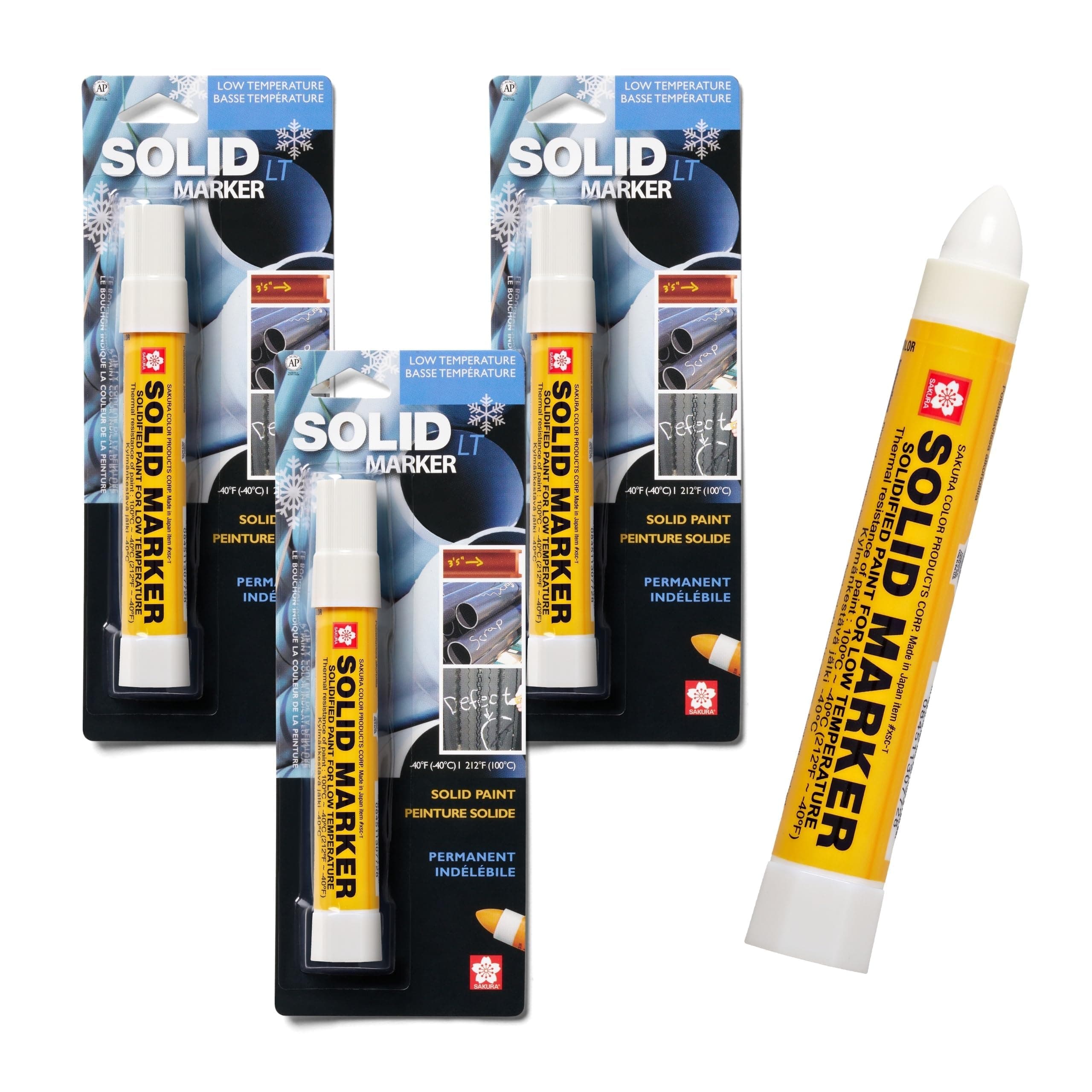 SAKURA Solid Paint Markers with Twist Up Tip - Low Temperature Permanent Marker Pens - Window, Wood, & Glass Marker - White Paint - 3 Pack