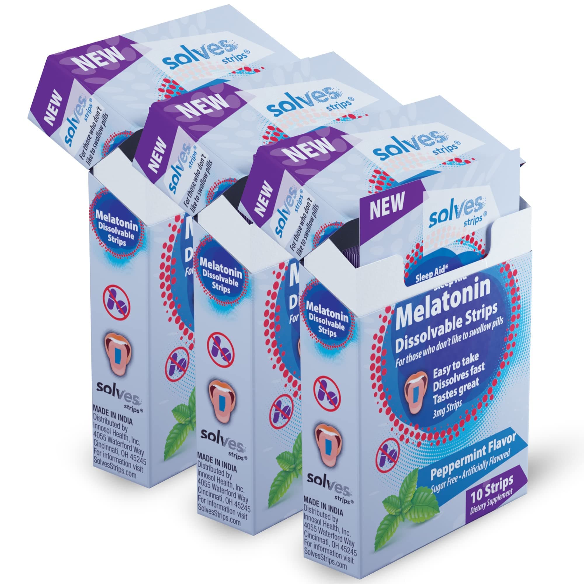 Solves Sleep Aid – 3mg Melatonin Dissolvable Strips – Fast-Acting, Deep Sleep Support – Peppermint Flavor – Sugar-Free, Drug-Free, Travel-Friendly Sleep Solution