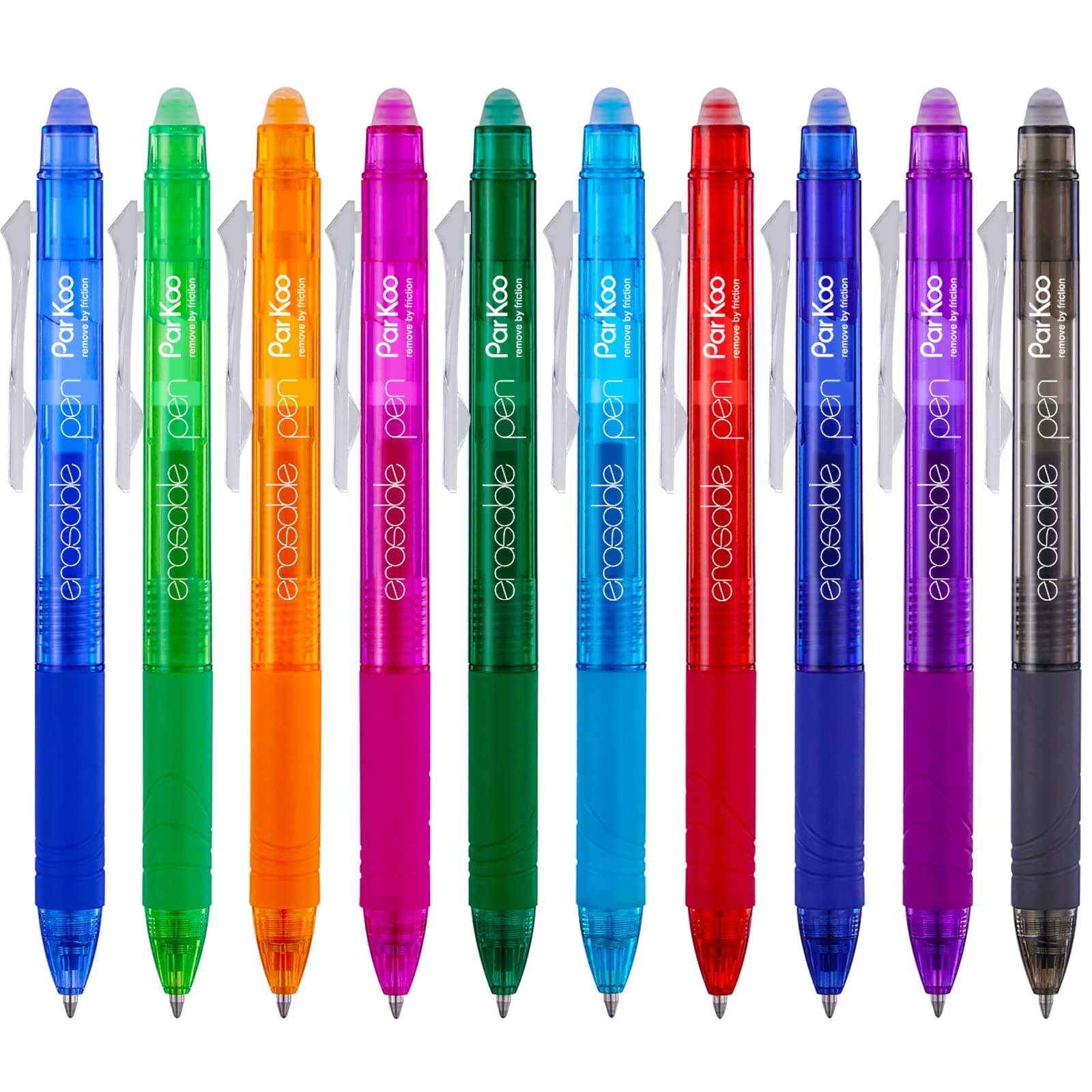 ParKoo Retractable Erasable Gel Pens Clicker, Fine Point 0.7mm, Assorted Color Inks for Drawing Writing, 10-Pack