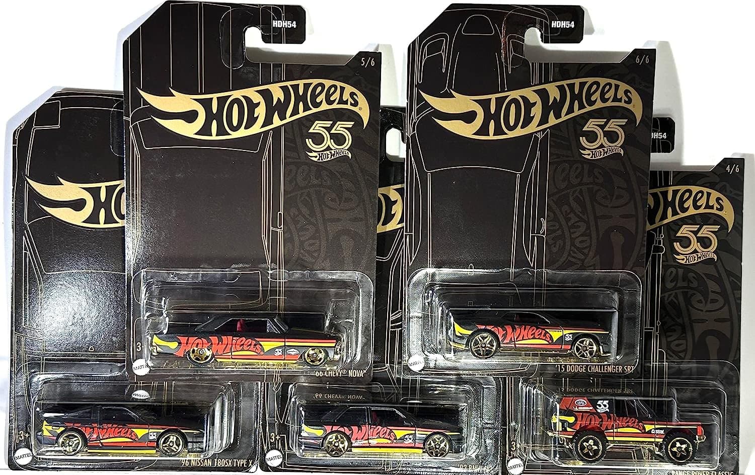 Hot Wheels - '23 Pearl & Chrome 55th Anniversary Set - 5 Cars - Does NOT Include Chase (3/6) - Challenger - Nova - Nissan 180SX - BMW M3 - Range Rover - Mint/NrMint Bubble Wrapped in a Box