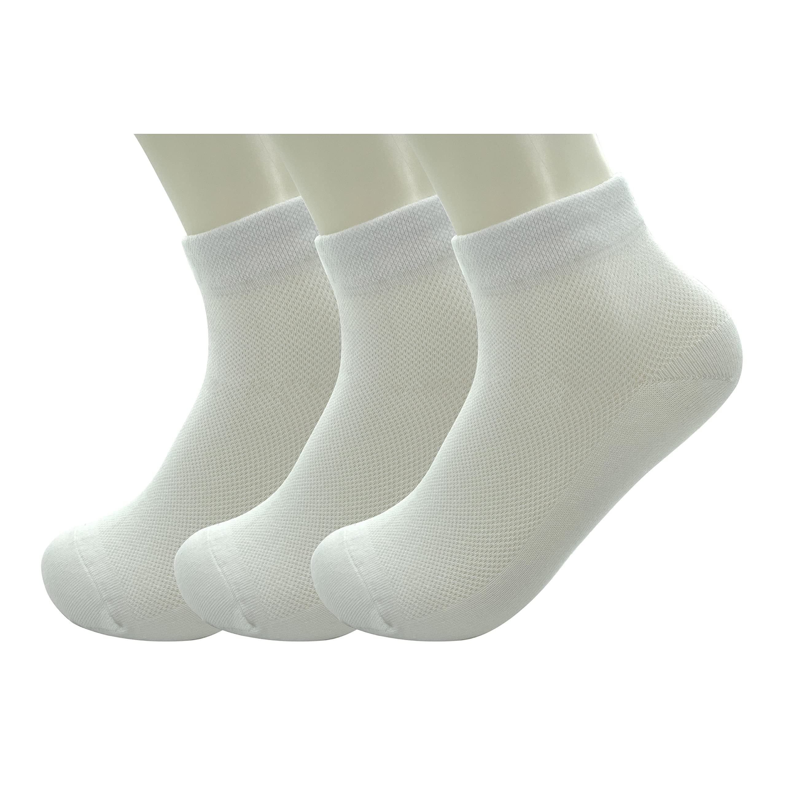 NC Men's and Women's Middle Cut Combed Cotton Casual Socks (3 Pairs, White, Free Size)