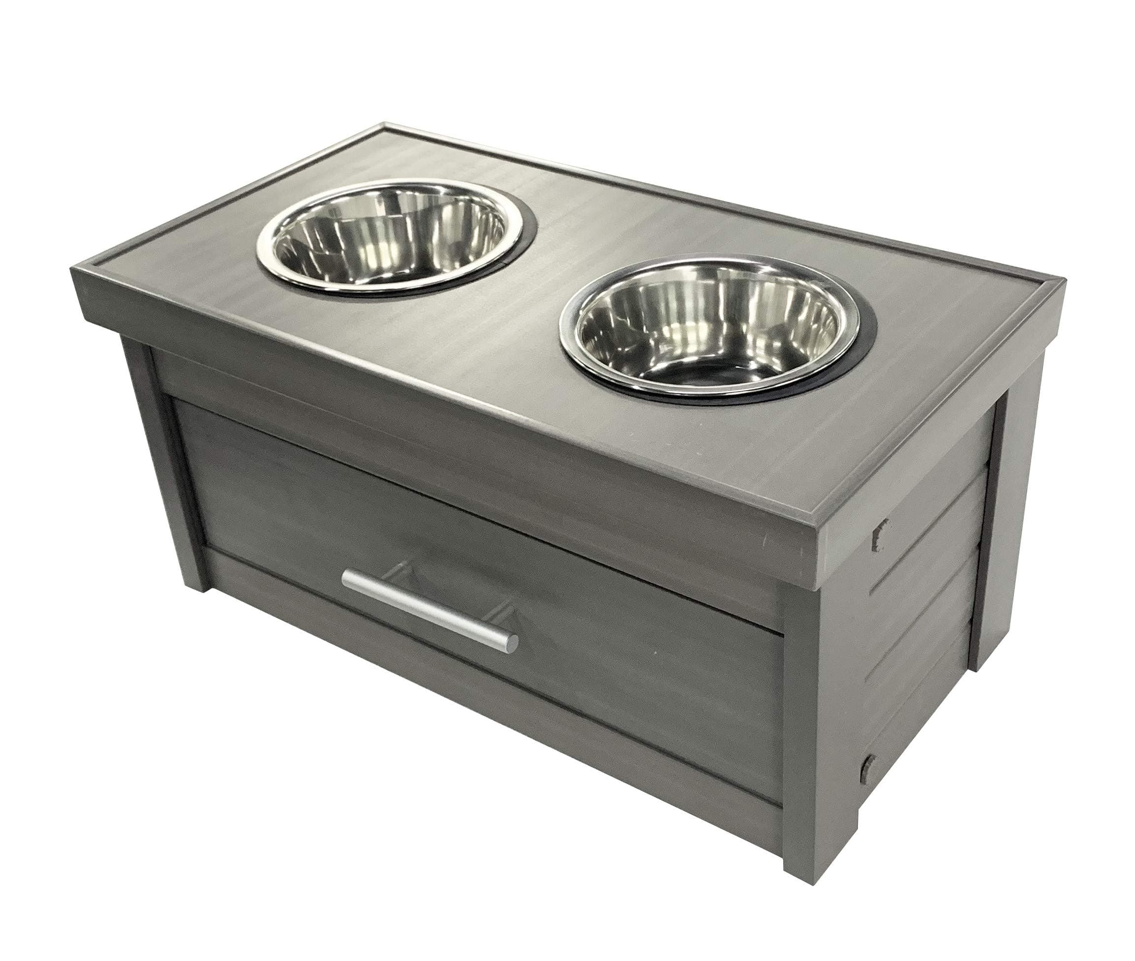 ECOFLEX Piedmont 2-Bowl Dog Diner with Storage Drawer -Grey