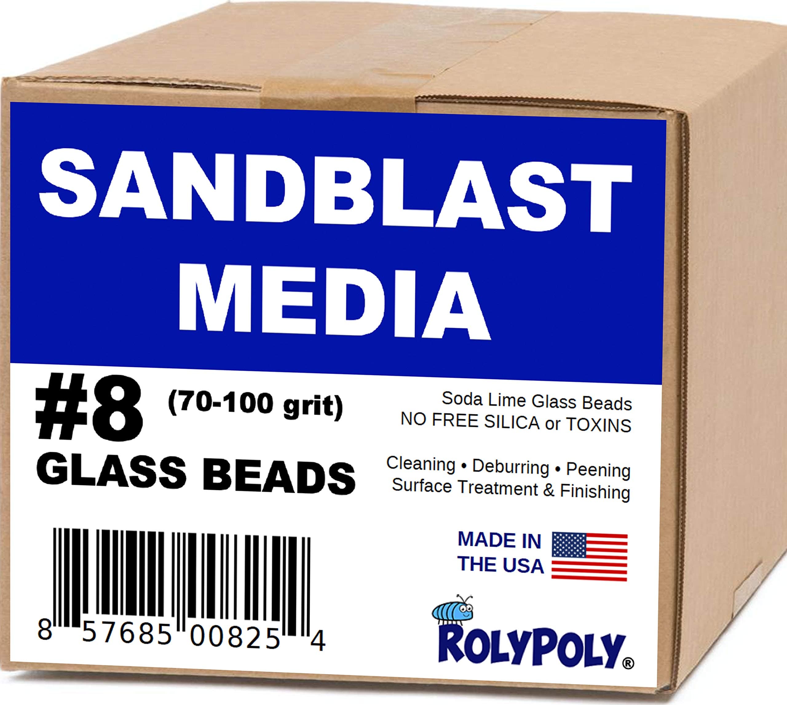 Roly Poly Sandblasting Media Glass Beads #8 Medium 70-80 Grit (10 LBS) for Sandblaster Abrasive, Blasting Gun, Sand Blast Cabinet