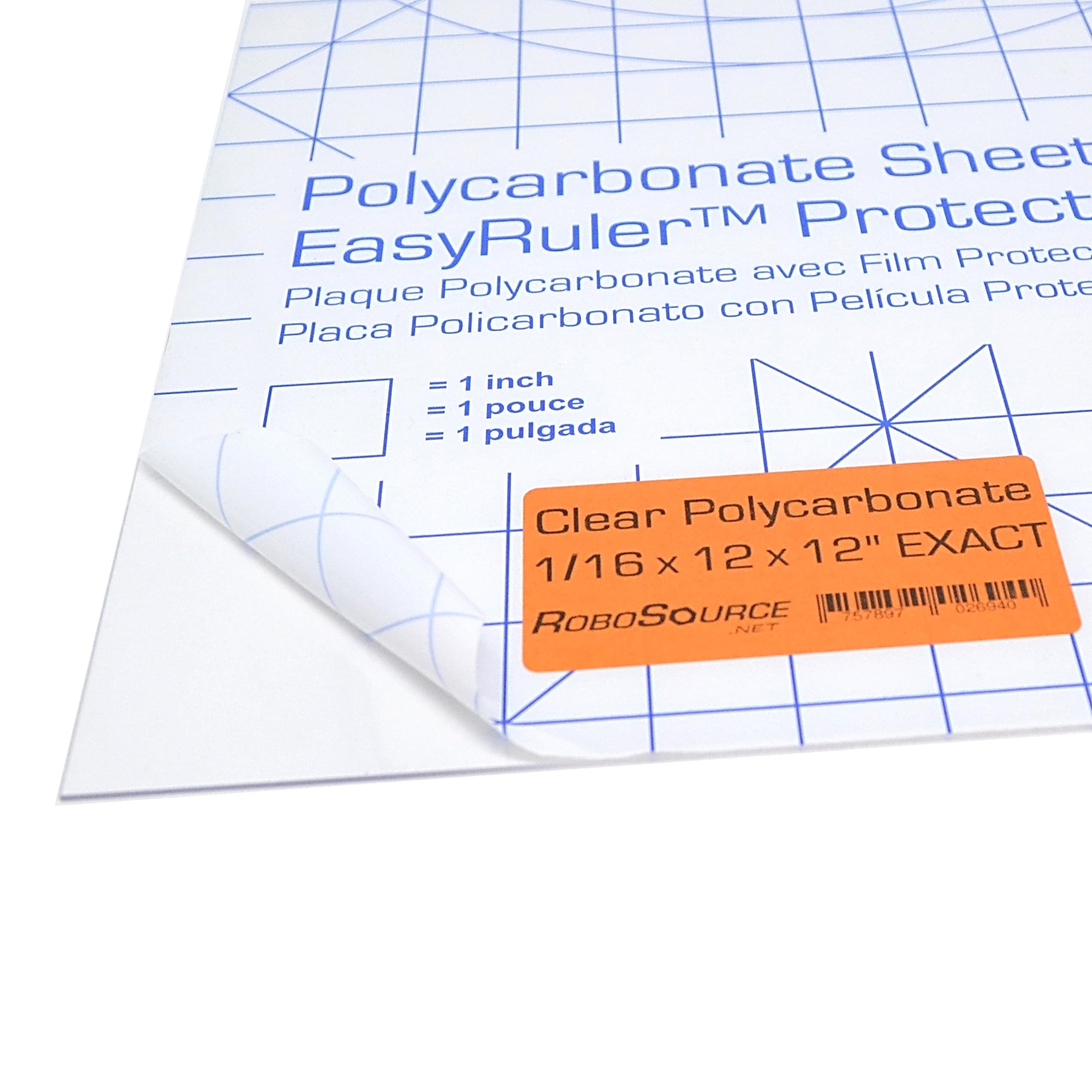 Robosource Polycarbonate Plastic Sheet 12" X 12" X 0.0625" (1/16") Exact, Shatter Resistant, Easier to Cut, Bend, Mold Than Plexiglass. for VEX Robotics Teams, Hobby, Home, DIY, Industrial, Crafts.