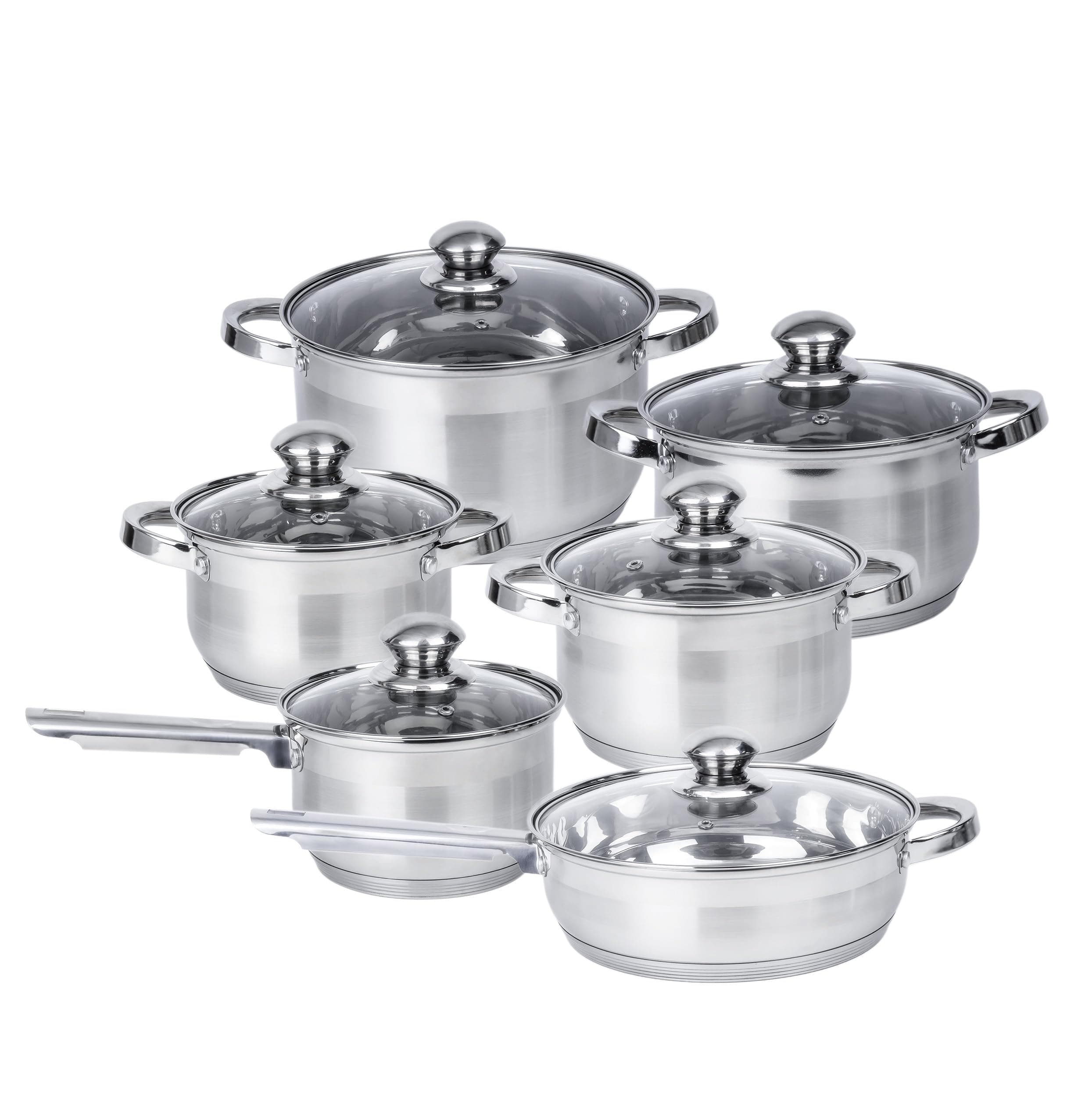 Wilson Stainless Steel Cookware Set, 12-Piece, Casseroles, Saucepan, Fry Pan, Ergonomic Handles, All Cooktop Compatible, Dishwasher Safe, Durable, Stylish Kitchen Essentials