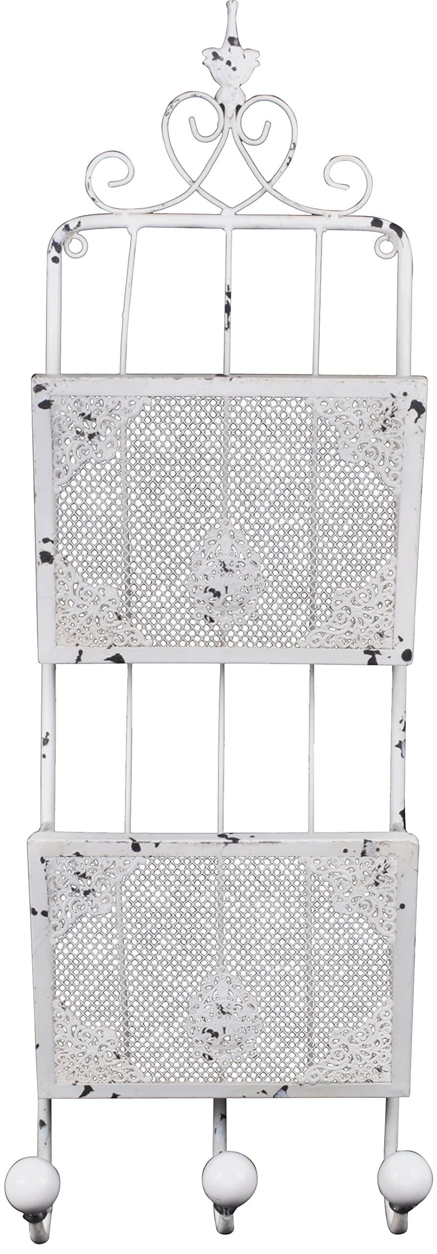 Hanging Wall File Distressed Metal File Holder with Hooks (Shabby White)