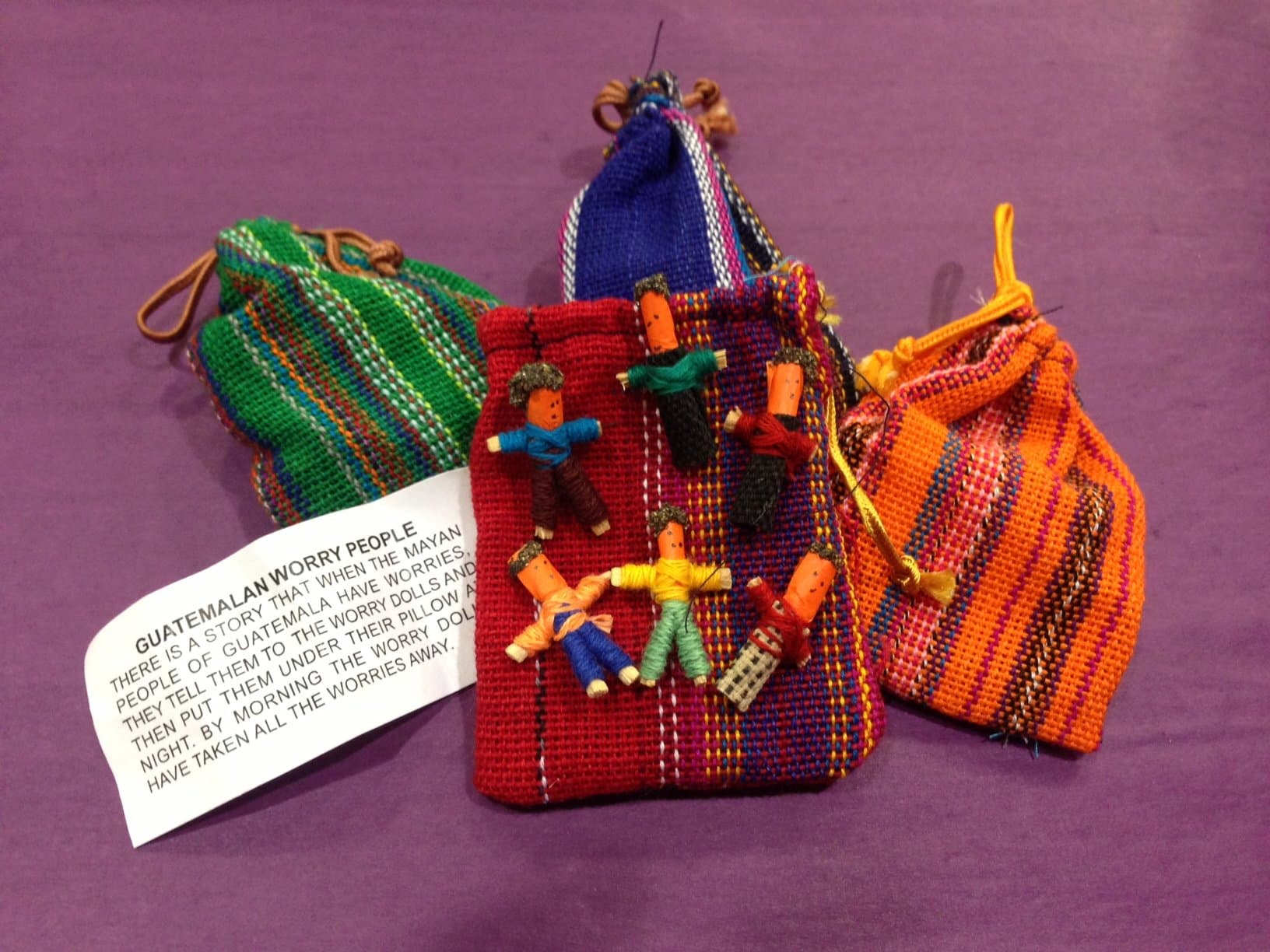 Set of 6 Worry dolls in a Colourful Pouch