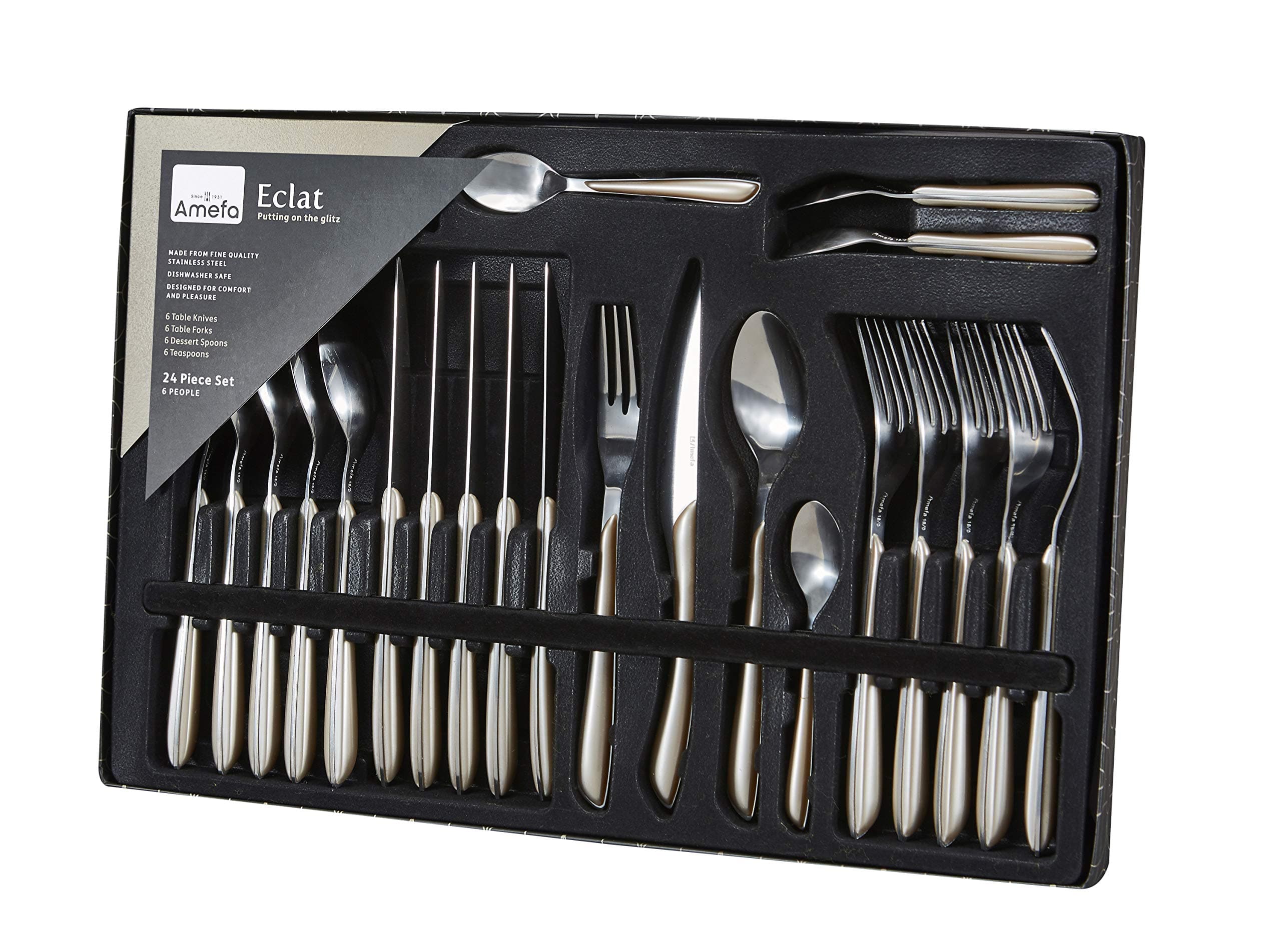 Amefa ECLAT Putting on The Glitz Luxe Metallic Silver/Pewter 24 Piece Stainless Steel Cutlery Set