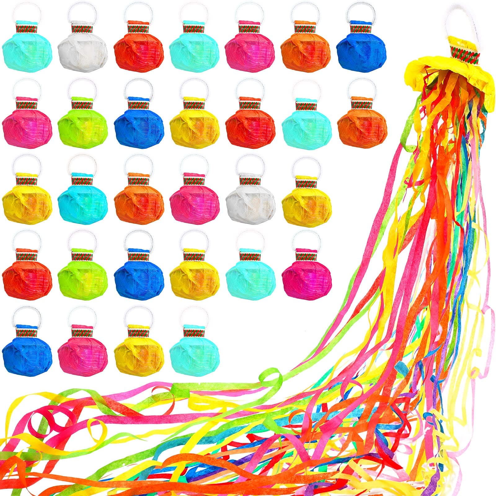 WILLBOND 30 Pieces Hand Throw Streamers Confetti Poppers No Mess Paper Crackers for Birthday Wedding Celebrations Graduation Party Favors Shows(Colorful)