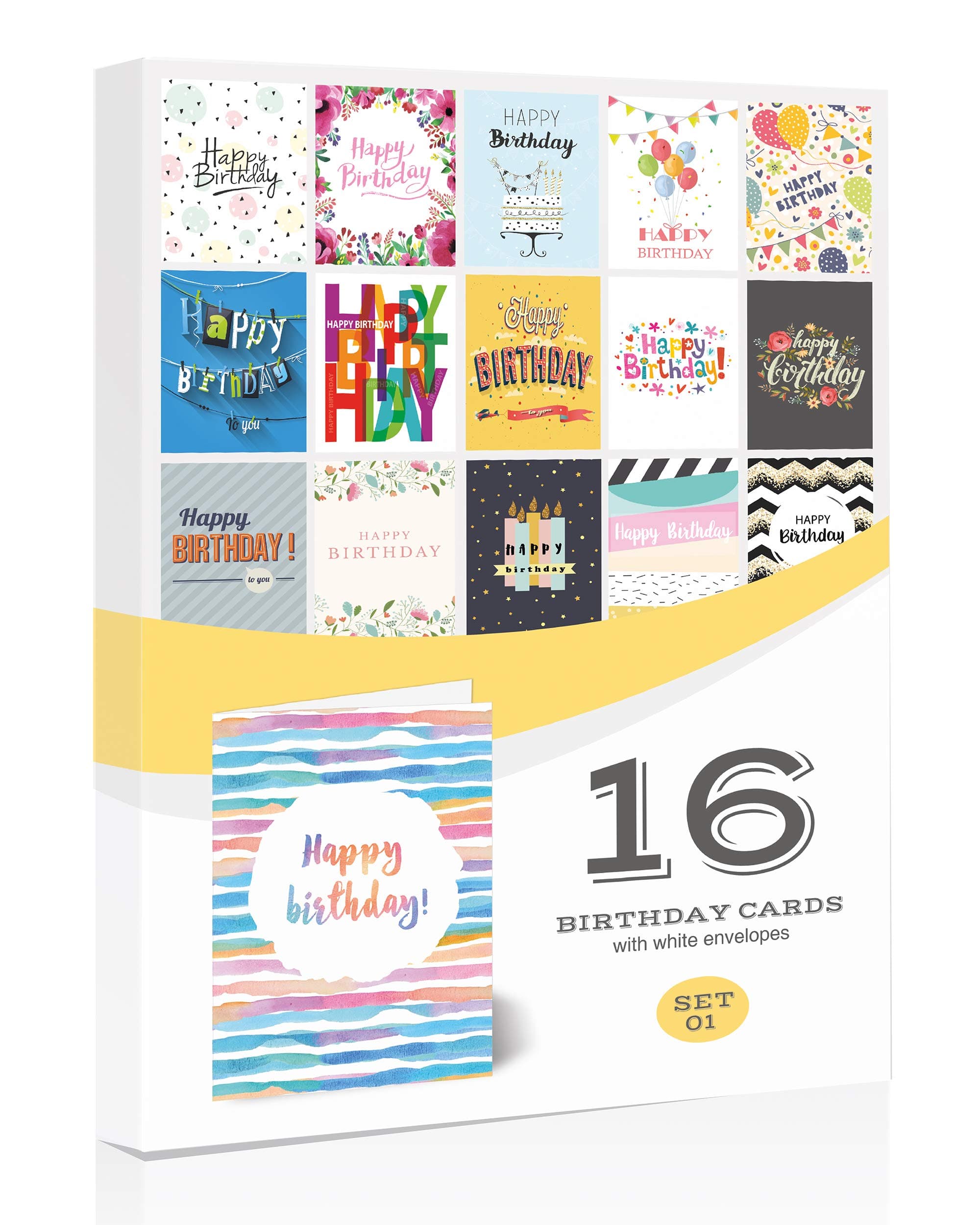 Olivia Samuel 16 x General Birthday Cards Multipack with Envelopes - Quality Birthday Greetings Cards - SET 1