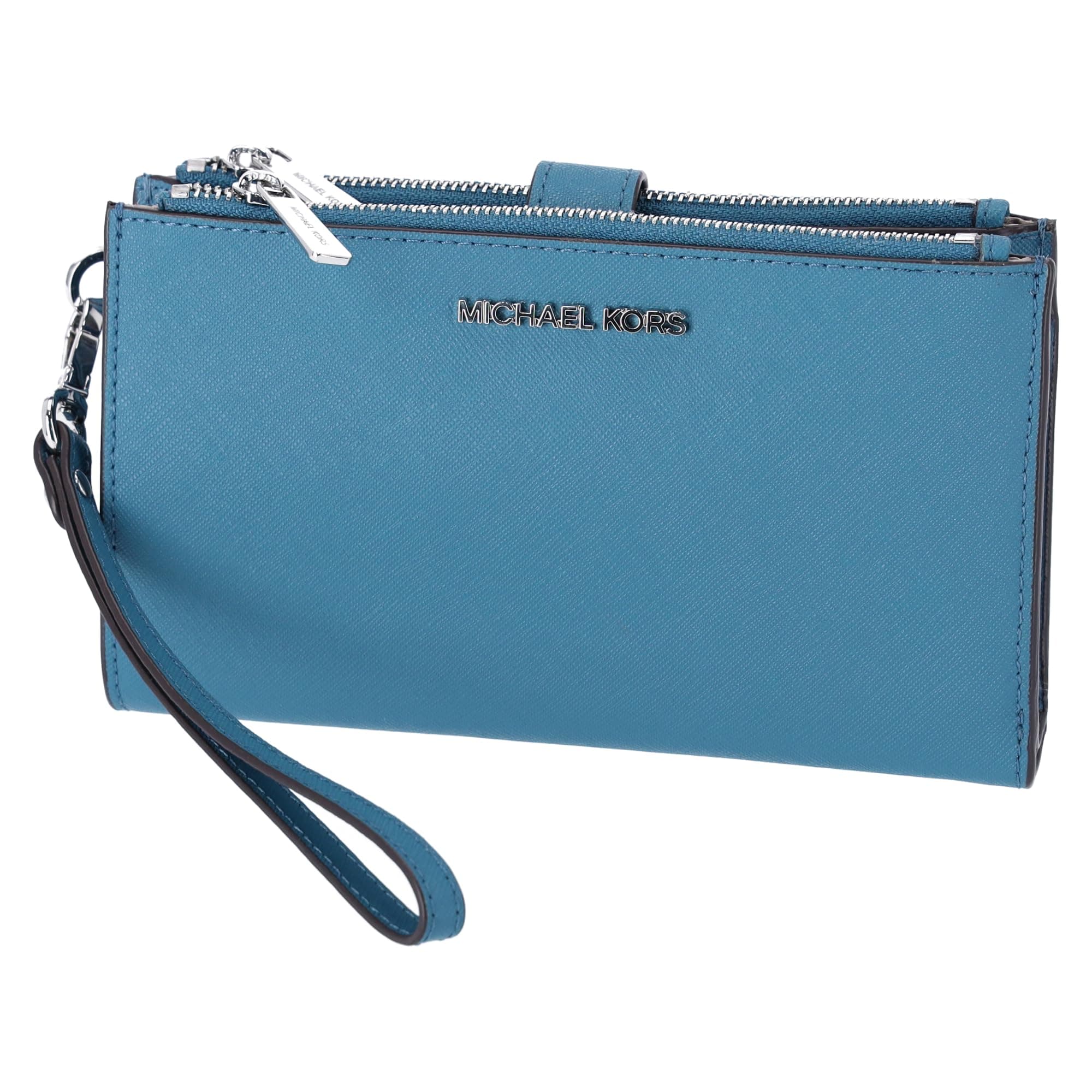 Michael Kors Jet Set Travel Large Double Zip Wristlet Phone Wallet Teal Blue