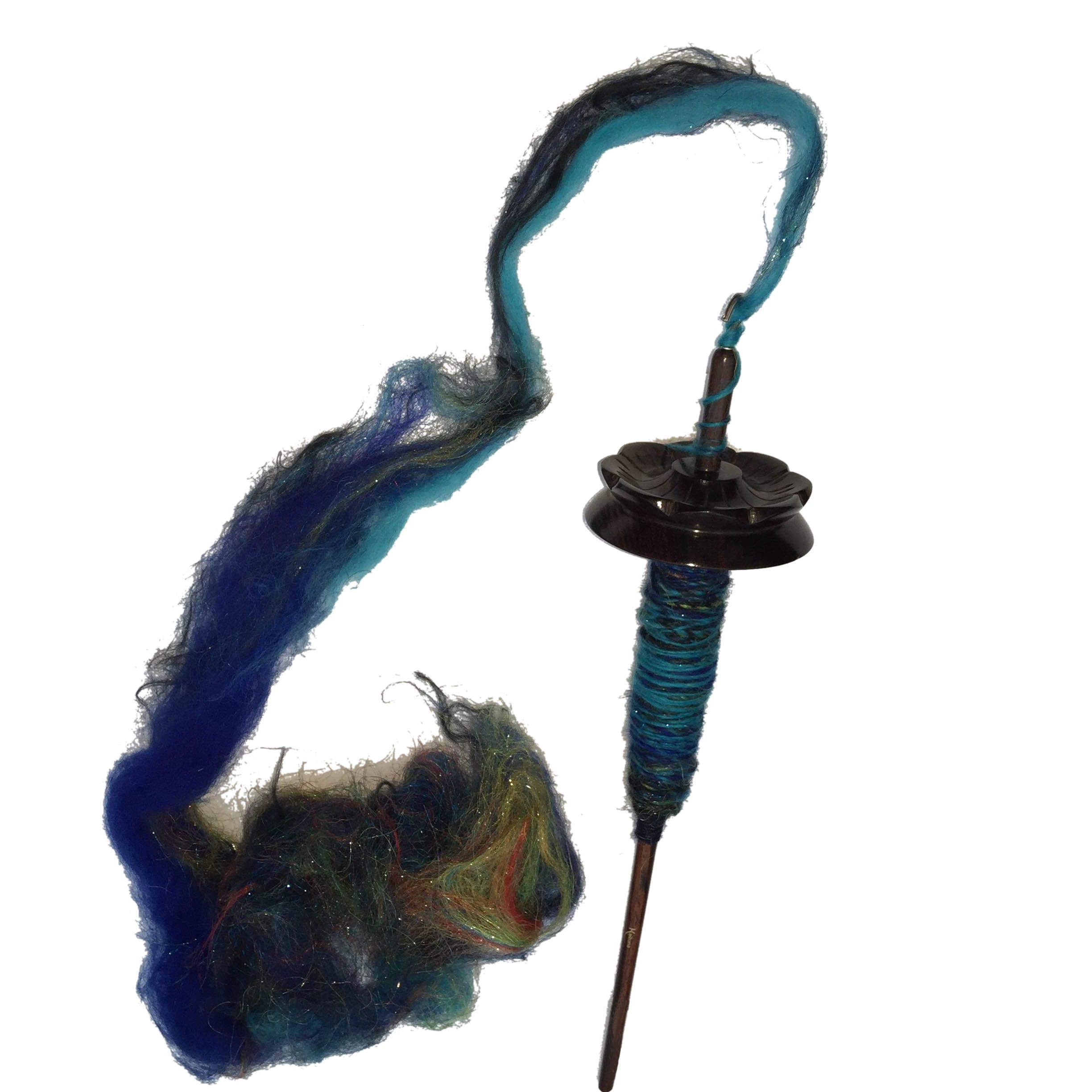 Mindfulness Drop Spindle by Kaituna - Hand made Indian Rosewood in Lotus Flower design for hand spinning yarn