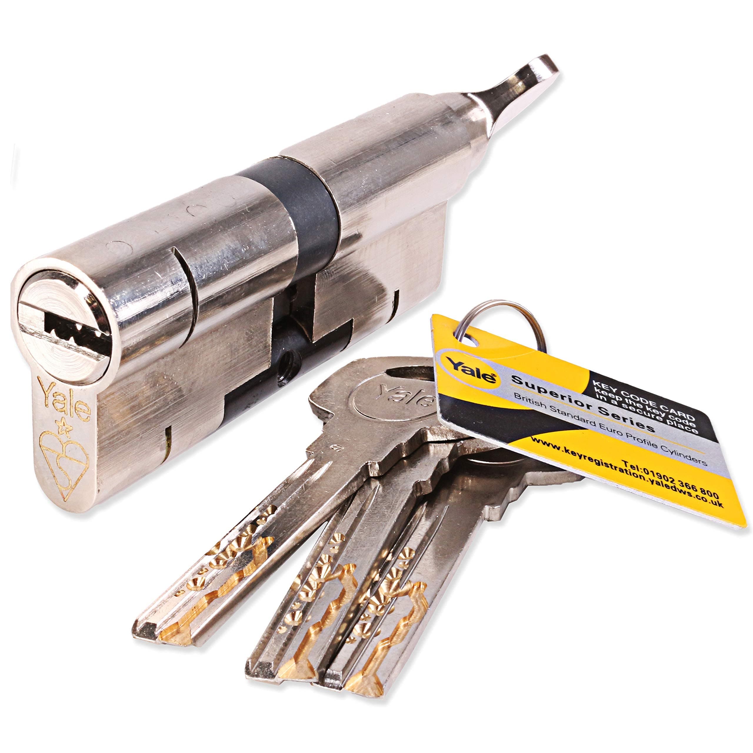 Yale Superior Thumb Turn Euro Cylinder Door Lock with 3 Keys - Anti Bump, Snap, Drill, Pick (40/40, Nickel)