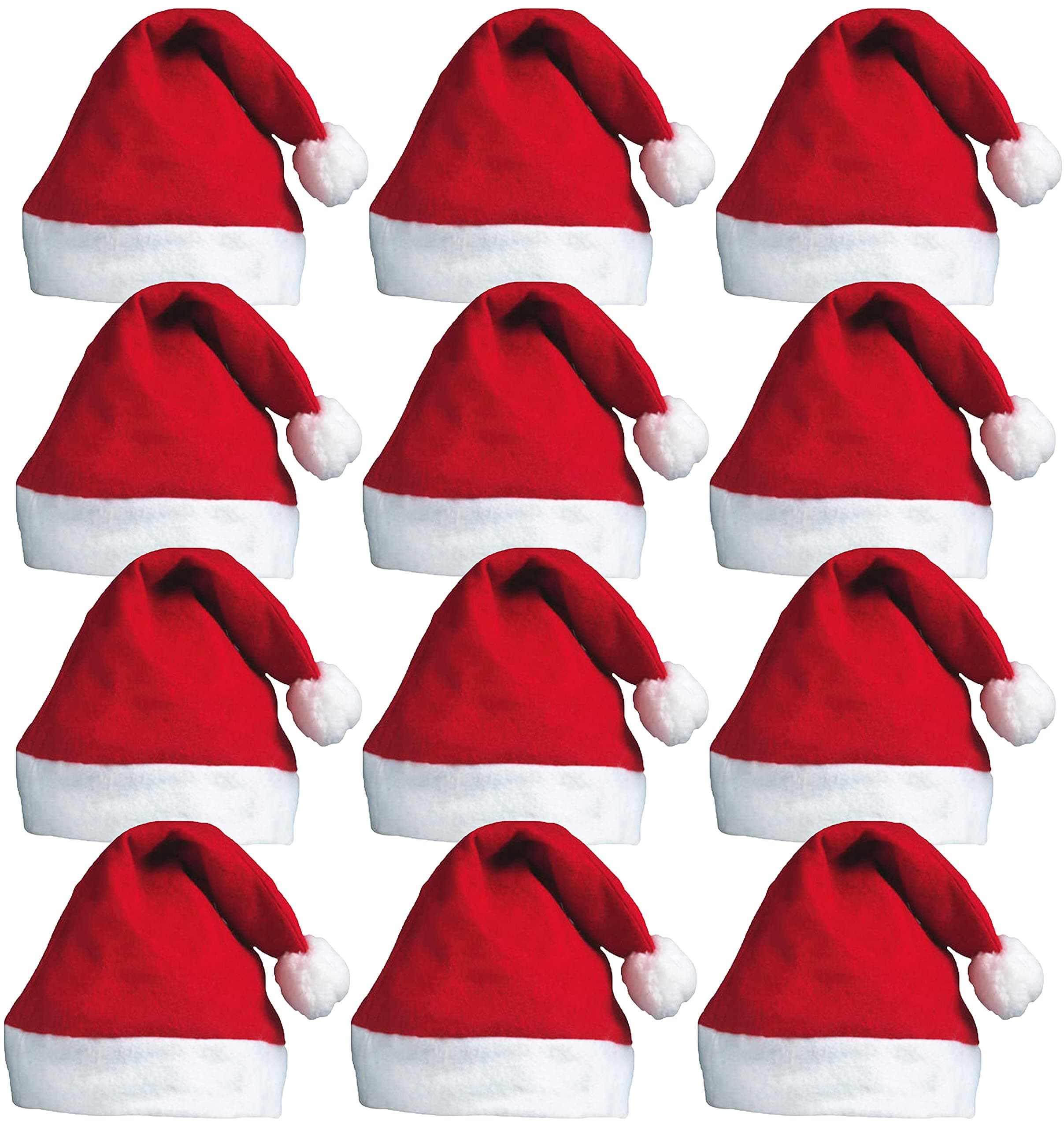 12pc Christmas Santa Hat Pack - Red Santa Hat Multipack for Father Christmas Fancy Dress Accessories - Fun Festive Headwear Xmas Accessories for Xmas Office Party