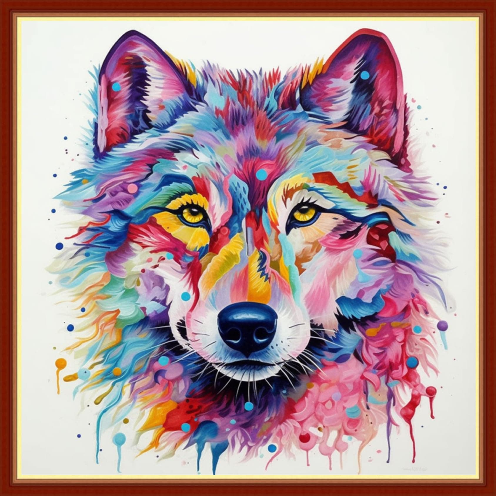 Findvoor Stamped Cross Stitch Kits for Beginners Full Range of Cross Stitching Embroidery Pattern for Adults, 11CT DIY Needlepoint Embroidery Starter Kits-Colorful Wolf 17.7x17.7 inch