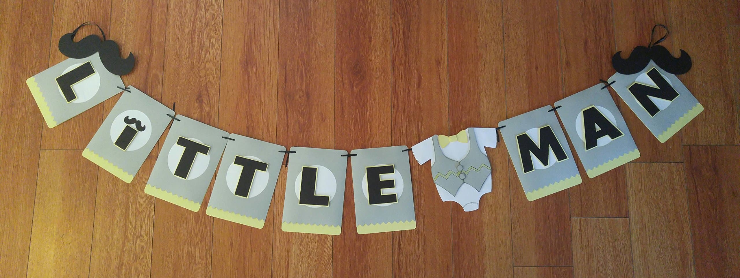 3D Little Man Banner with Mustache and Bowtie Yellow