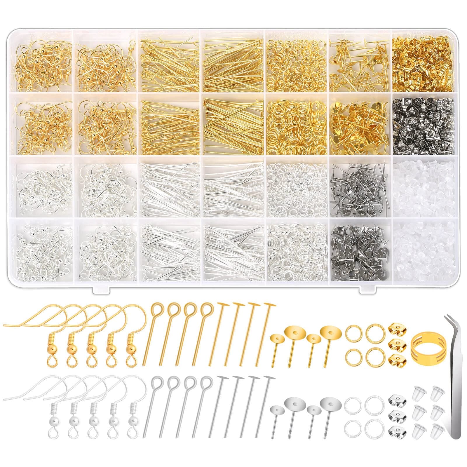 Modacraft Hypoallergenic Earring Making Kit, 2000 Pieces Earring Making Supplies Kit, Earring Hooks, Earring Materials, Earring Posts, Earring Backs, Earring Pins, Jump Rings, Jewelry Making Supplies