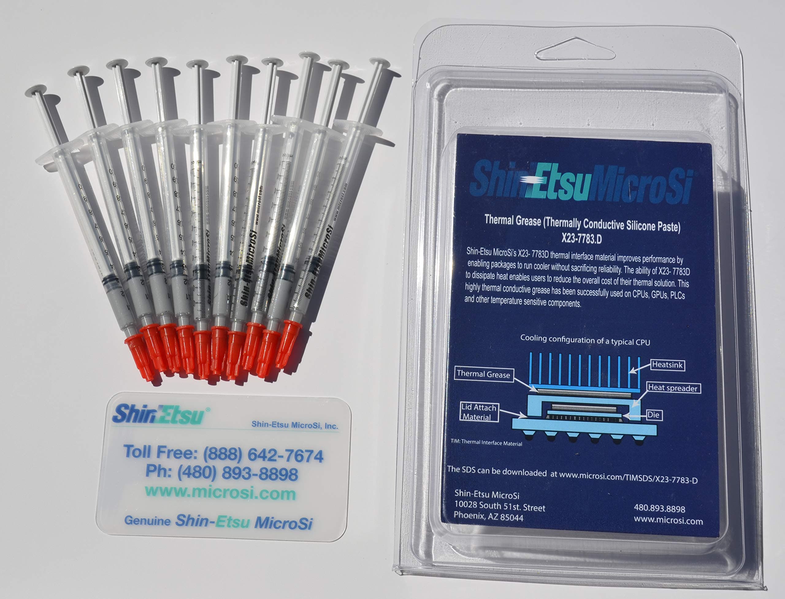 Shin-Etsu MicroSi X23-7783D, Direct From Manufacturer, Genuine High Performance Silicone Thermal Grease, Ten 0.5 gm syringes (10x0.5 gm), with Lot #, Exp. Date