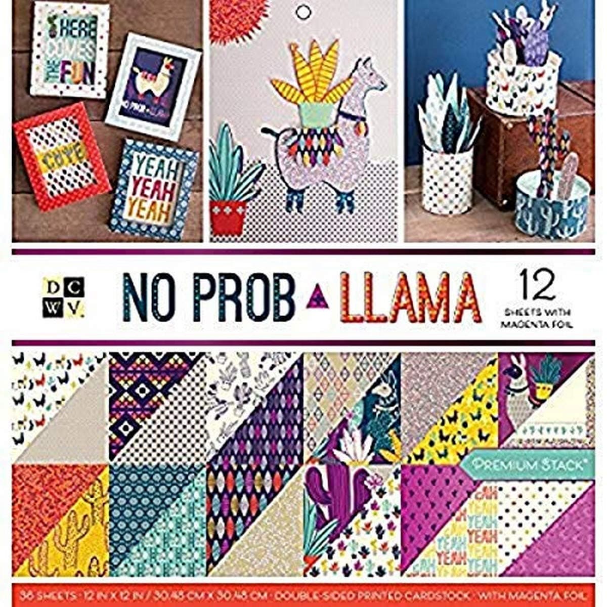 DCWV Card Stock 12"X12" No Prob Llama Premium Printed Cardstock Stack, Multi-Colour
