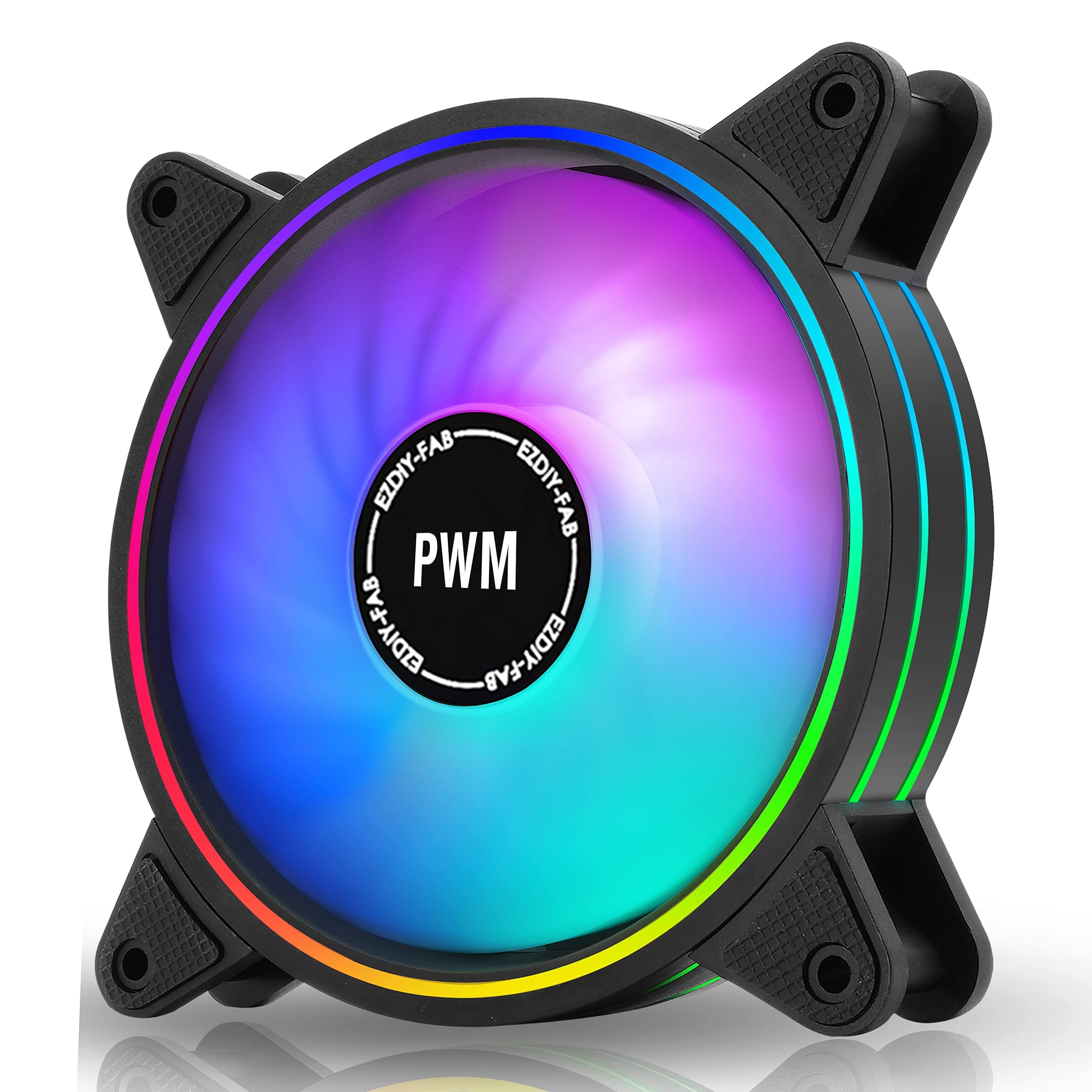 EZDIY-FAB 120mm RGB PWM Case Fan (1 Pack, Compatible with 5V-3Pin RGB, Desktop)