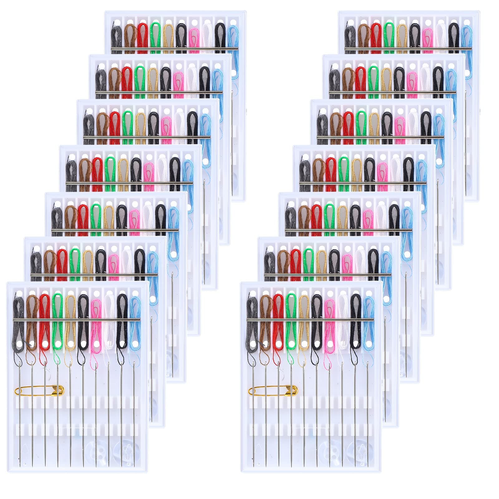 MTLEE 14 Boxes 140 Pieces Mini Quick Fix Sewing Kit Easy Pre Threaded Needle Basic Personal Kit Plastic Threaded Needle Holder Small Home Travel Sewing Box with Pin Button, Assorted Colors
