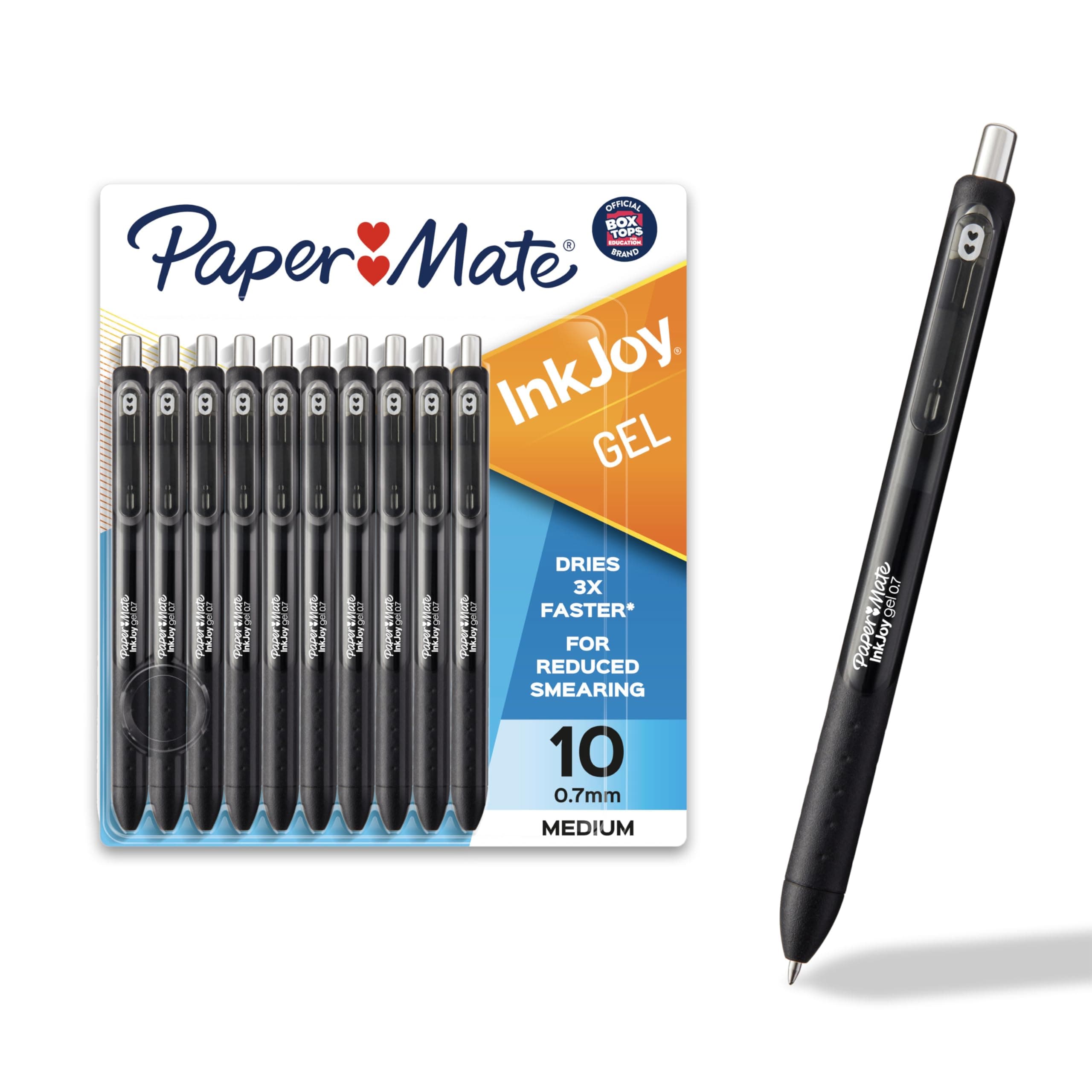 Paper Mate InkJoy Gel Pens, Black, Medium Point (0.7mm), Comfort Grip, 10 Count - Fast Drying Ink, Smooth Writing, Office Supplies