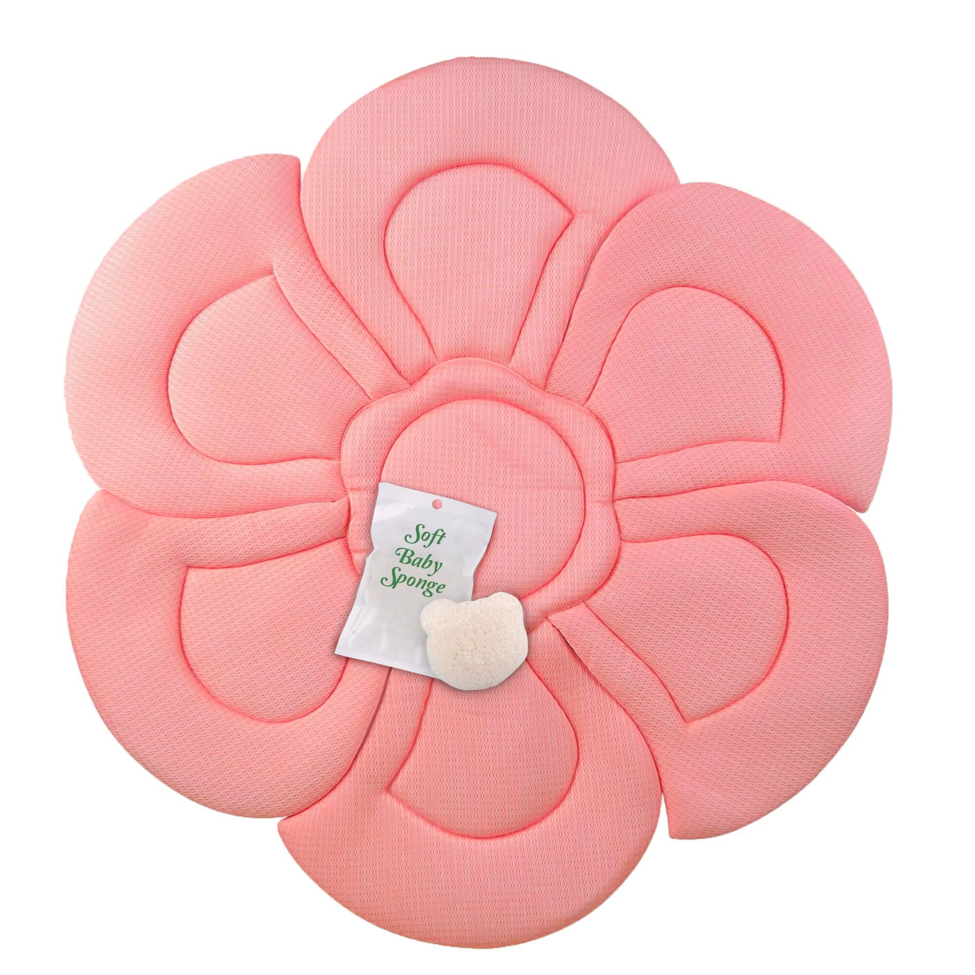 Baby Bath Cushion - Konjac Sponge Included, Blooming Flower for Infant Bathing Tub, Bathtub or Plastic Sink Bather, Organic Baby Bath Seat Support for Newborn Skin. Pink