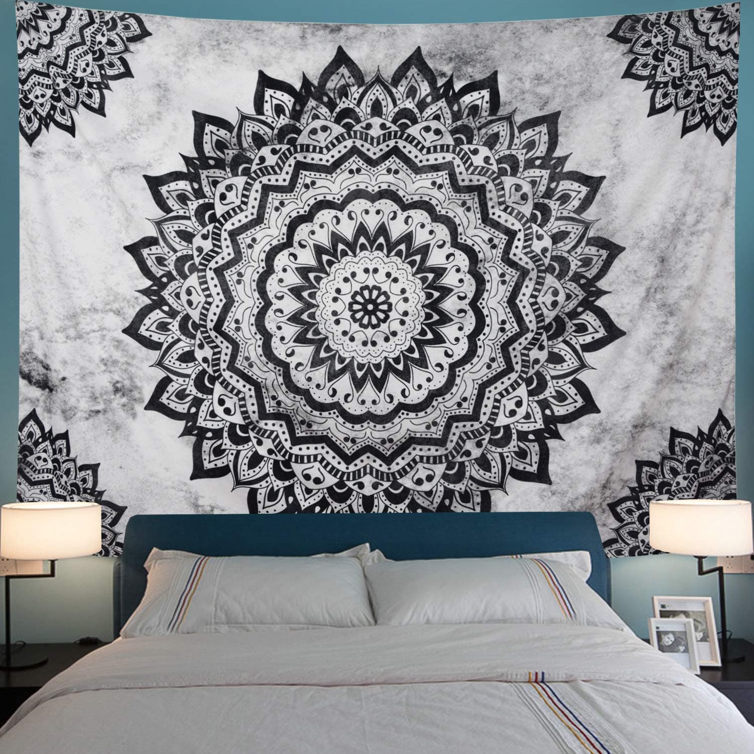 Leofanger Black and White Tapestry Mandala Tapestry Bohemian Flower Wall Tape...