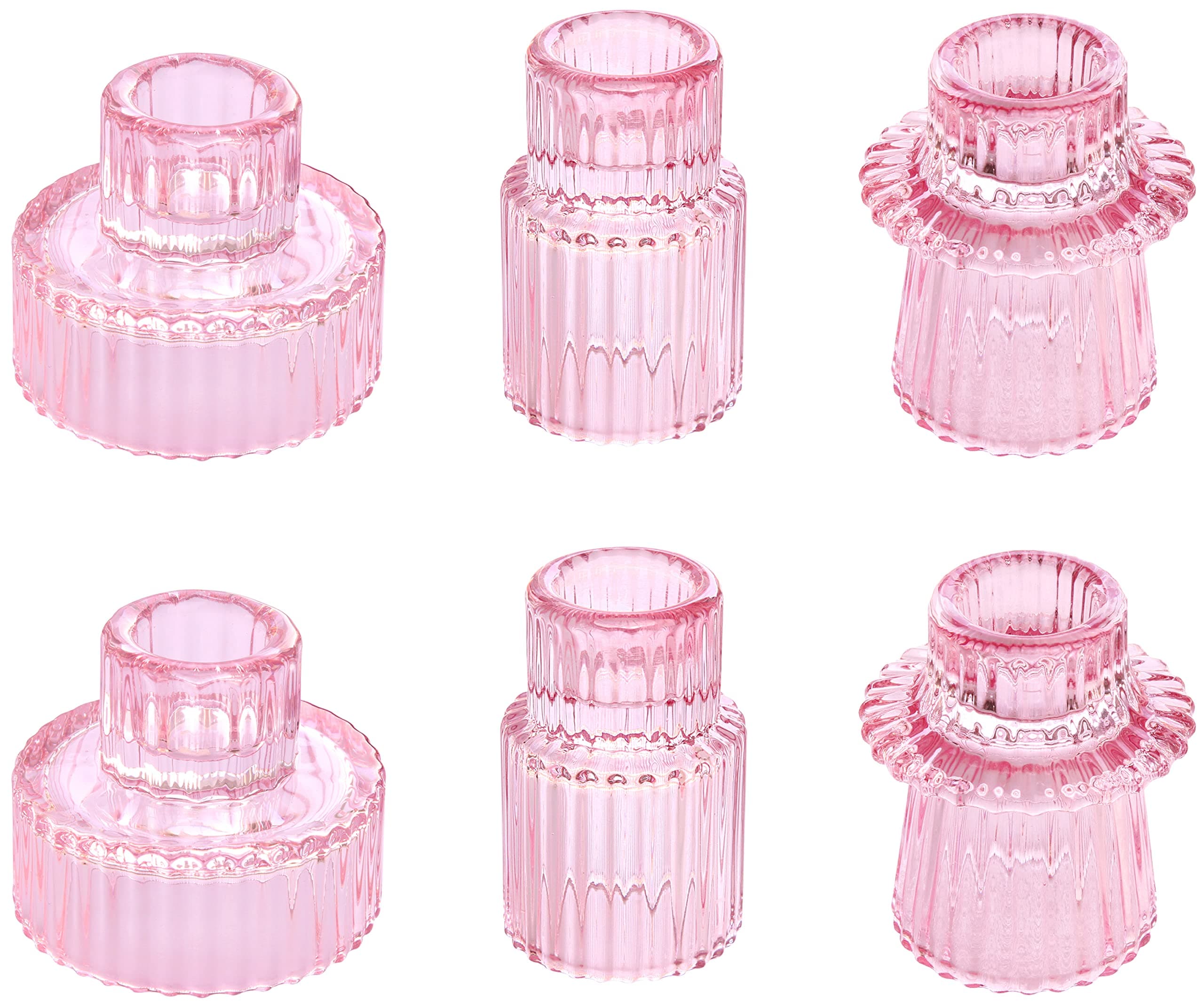 Vixdonos Taper Glass Candlestick Holders Tealight Candle Holders for Table Centerpieces, Wedding Decor and Dinner Party (6 Pcs, Pink)
