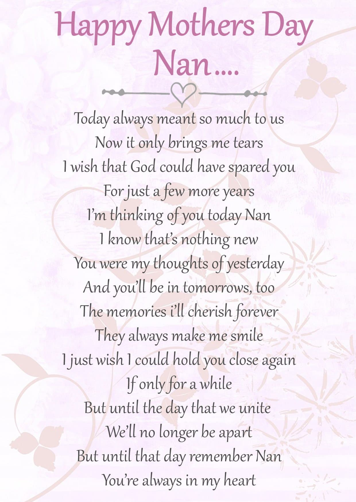 Happy Mothers Day Nan Memorial Graveside Poem Keepsake Card Includes Free Ground Stake F67