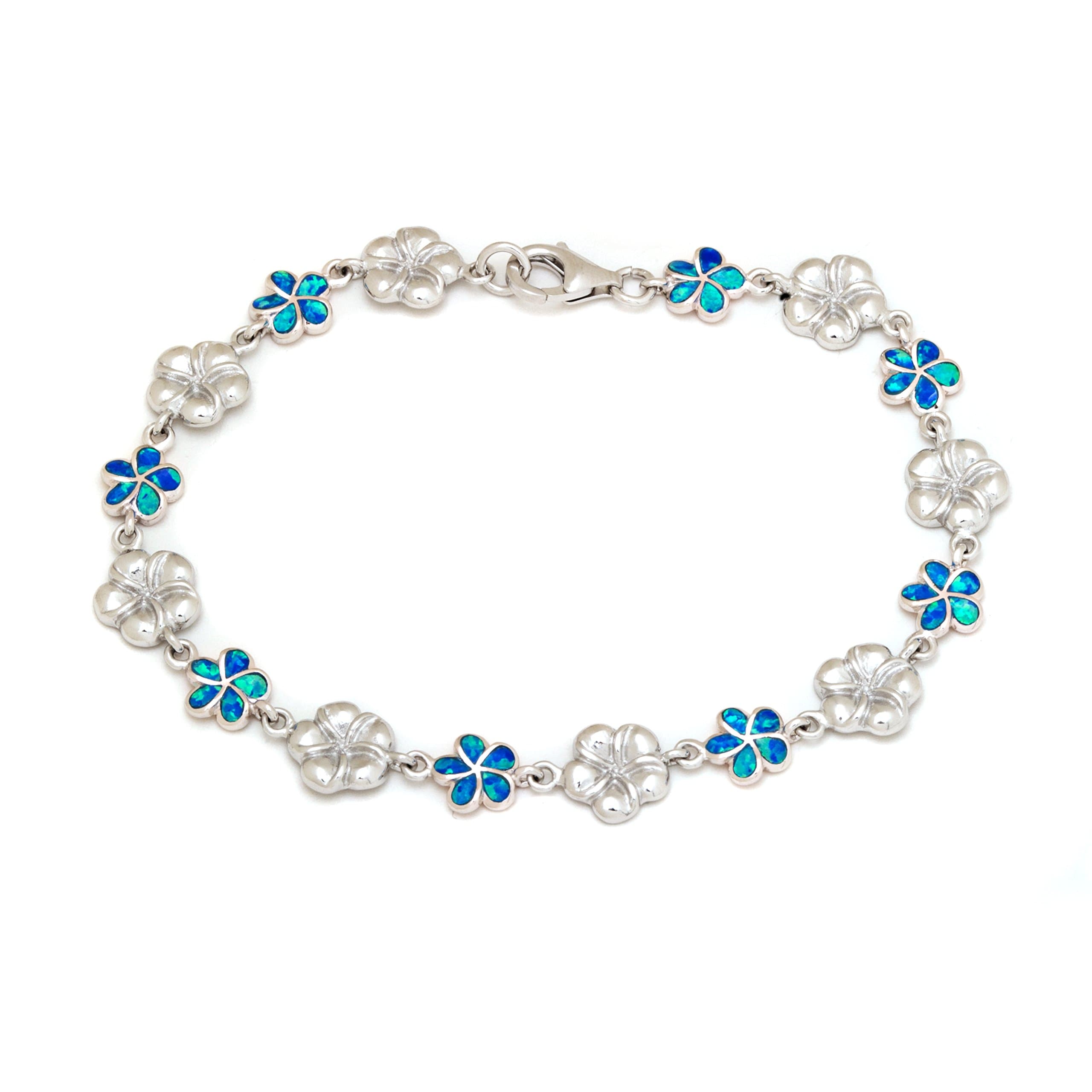 Sterling Silver With Opal Inlay Plumeria Garden Bracelet