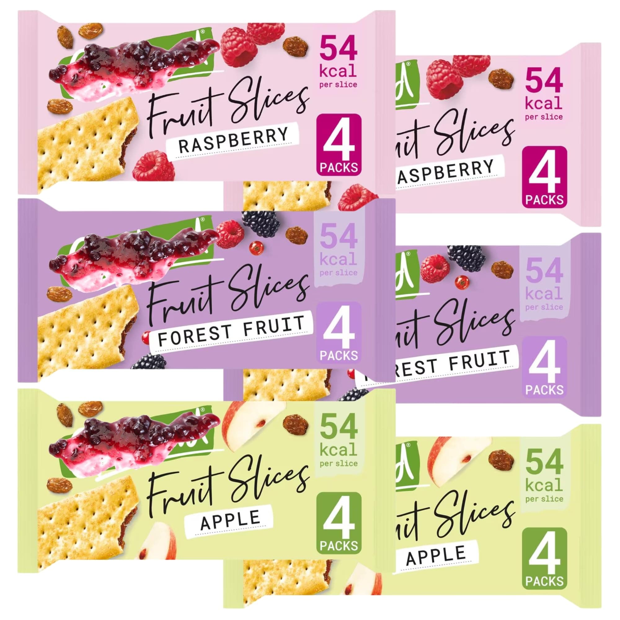6 Pack Crispy Fruit Slices Bars Bundle | Low-Calorie Snack Bars | Healthy Fruit Snack | 2 x Apple, 2 x Raspberry & 2 x ForestFruit Crispy Snacking Slices