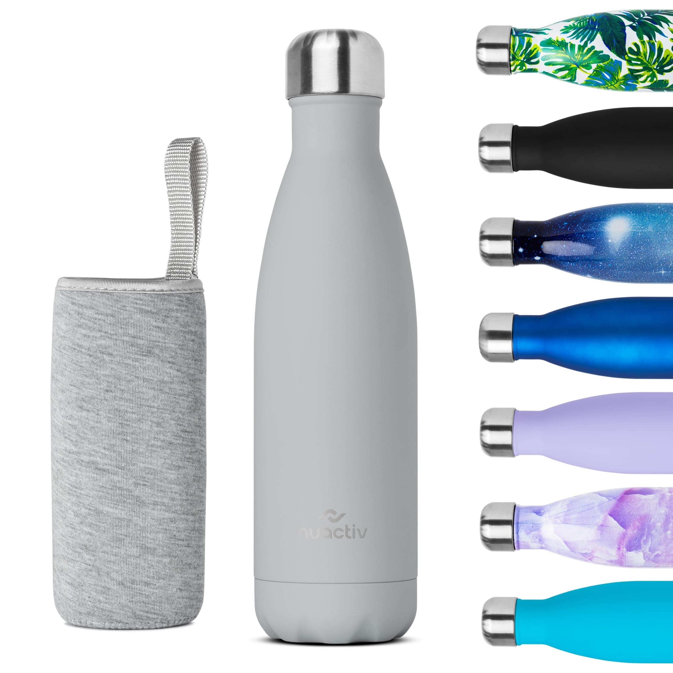 Stainless Steel Water Bottle, Vacuum Insulated, 12hrs Hot & 24hrs Cold Drinks, BPA Free, Metal Water Bottle 500ml, Leakproof Double Walled Thermal Flask for Kids, Travel, Gym, Sports β Grey