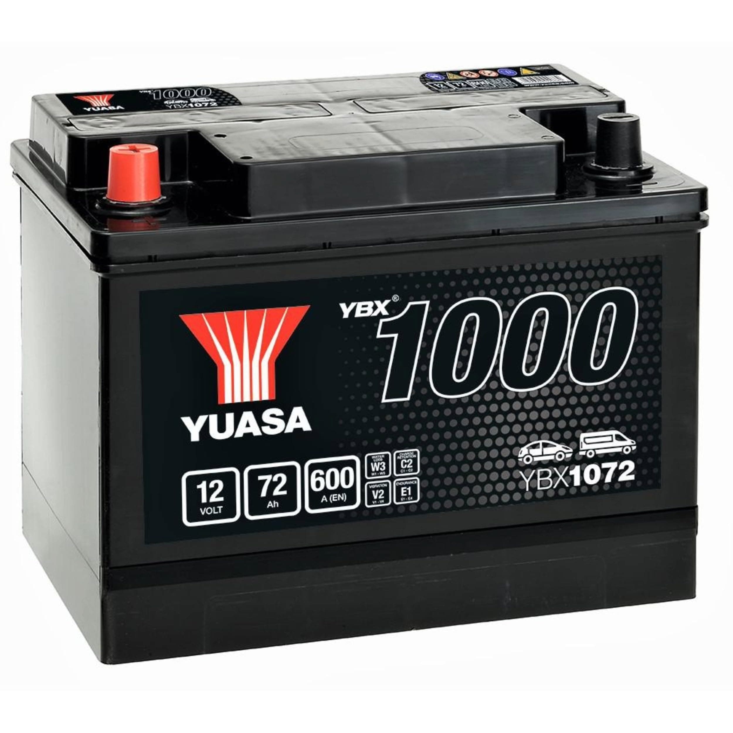 Yuasa YBX1072 12V 72Ah 600CCA Sealed Maintenance Free High Performance Car Battery