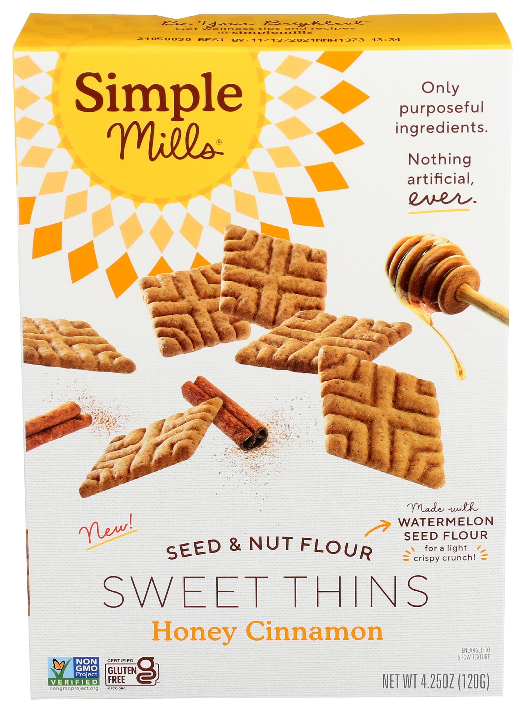 Honey Cinnamon Seed & Nut Flour Sweet Thins, Paleo Friendly & Delicious Sweet Thin Cookies, Good for Snacks, Nutrient Dense, 4.25oz, Pack of 1