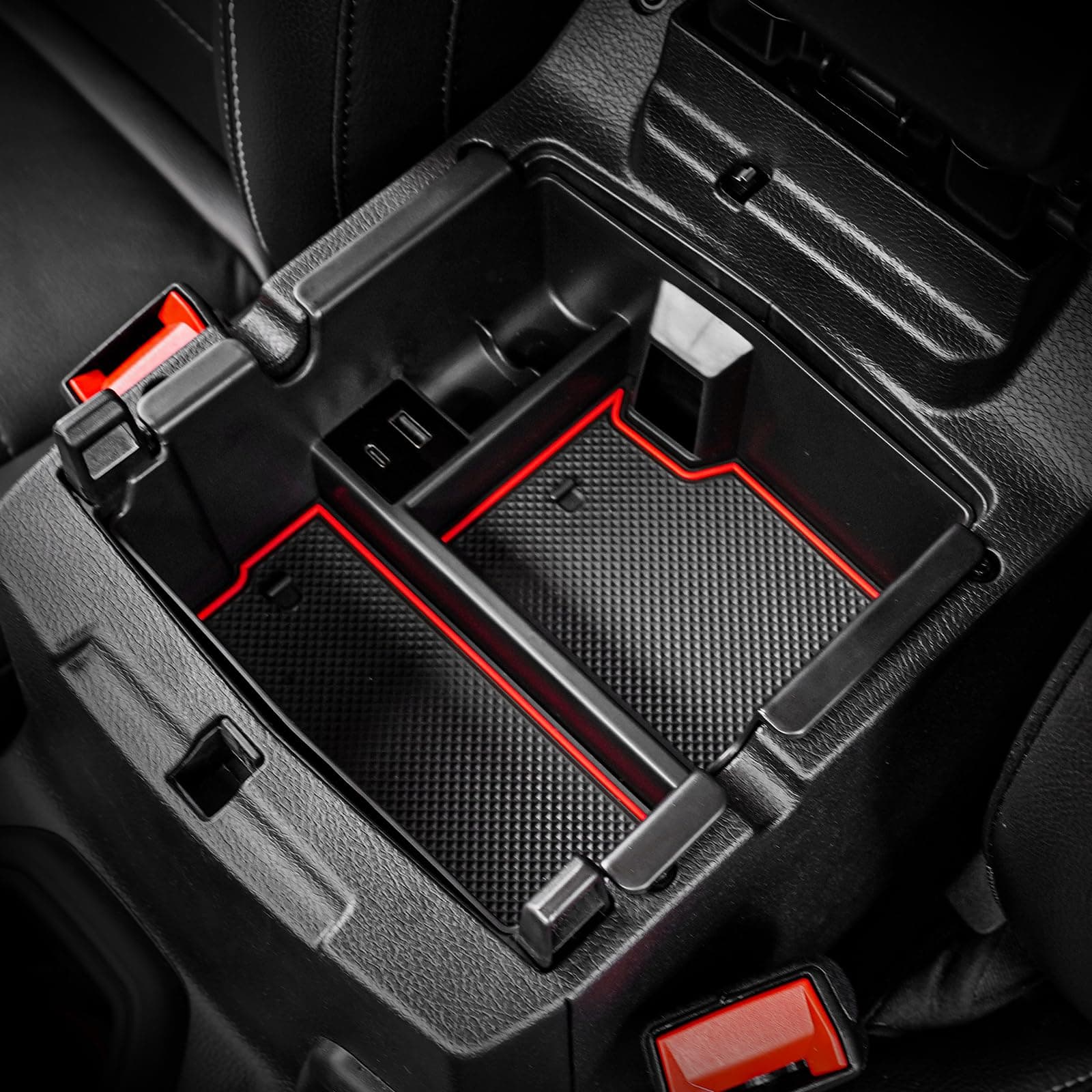 DrCarNow Upgrade Center Console Organizer Tray with USB Power Port for Jeep Wrangler JL/JLU 2018-2023, Gladiator JT Truck 2020-2023 Insert Armrest Tray Accessories