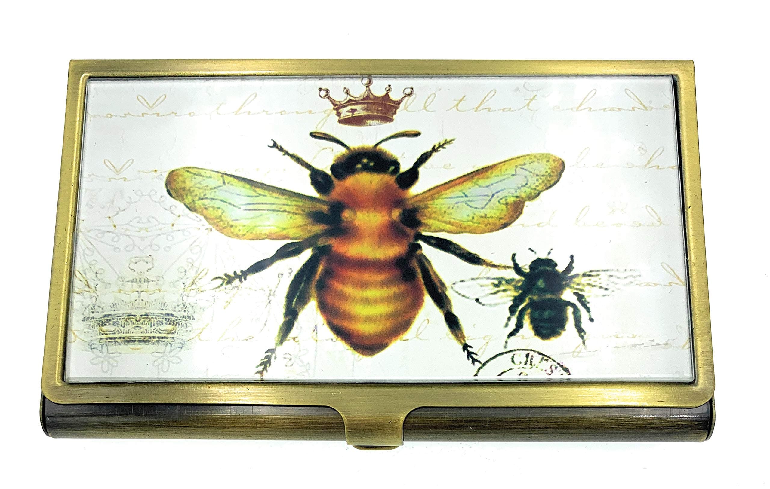 Value Arts Imperial French Honey Bee Business Card Case, Brass and Glass