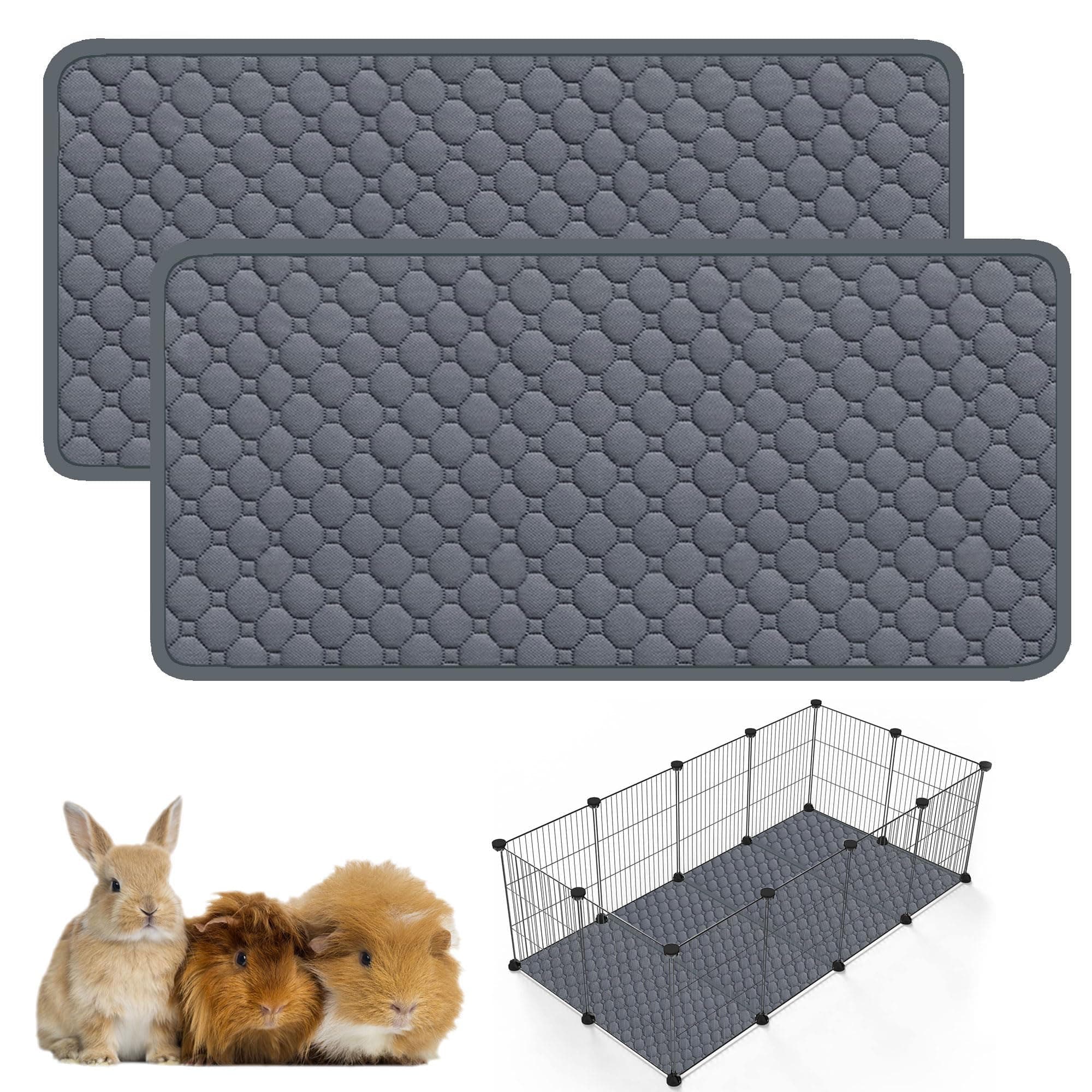 Jcd Guinea Pig Cage Liners For C&C 19.7 X13.8In 2 Pack, Washable Pee Pads, Waterproof Reusable & Anti Slip, Super Absorbent Bedding Small Animal, Rabbit, Bunny, Chinchilla