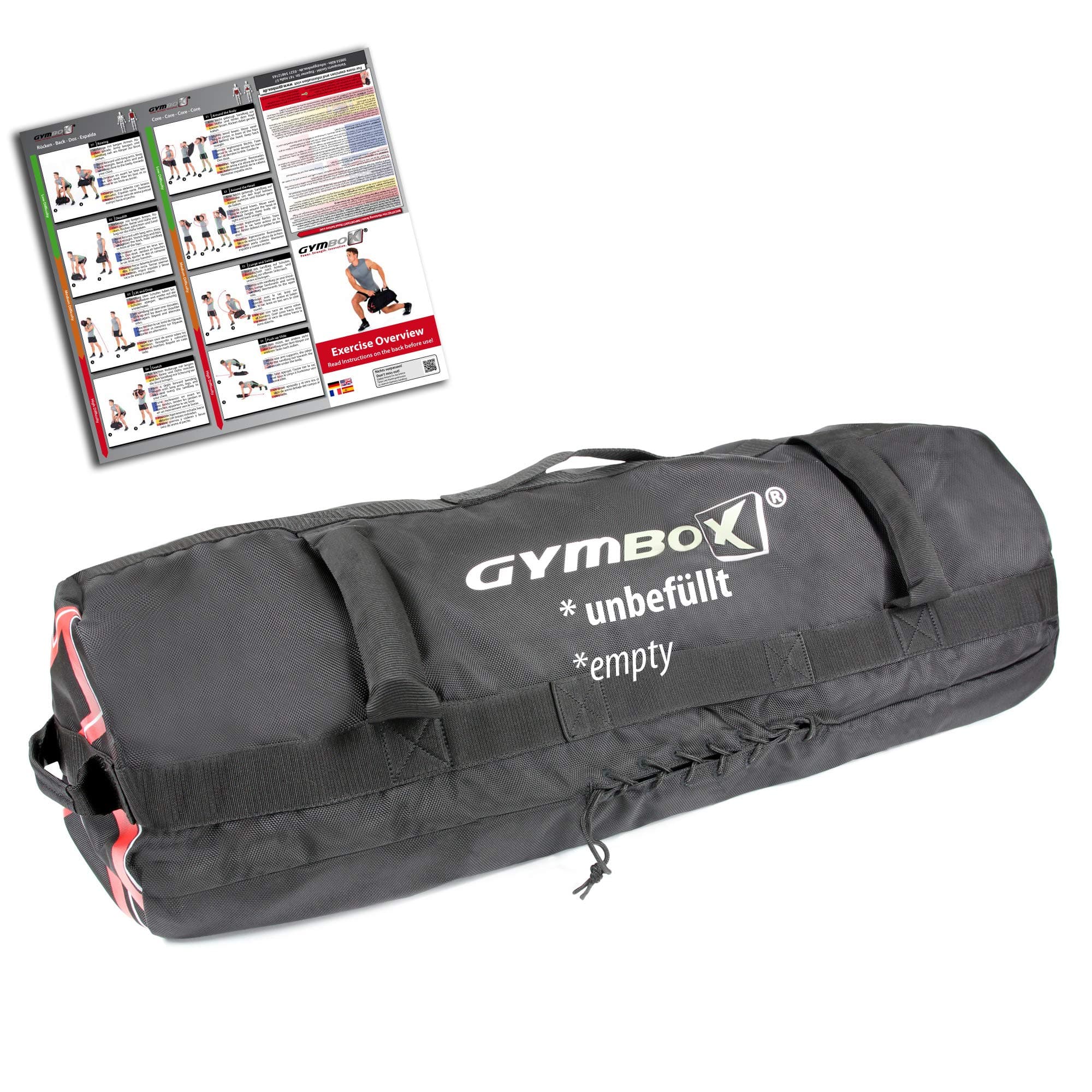GYMBOX Professional Sandbag Fitness Power Bag Kit for Functional Training Heavy Weight Exercises Lifting Workout Black 25-50kg / 55-110lbs - empty